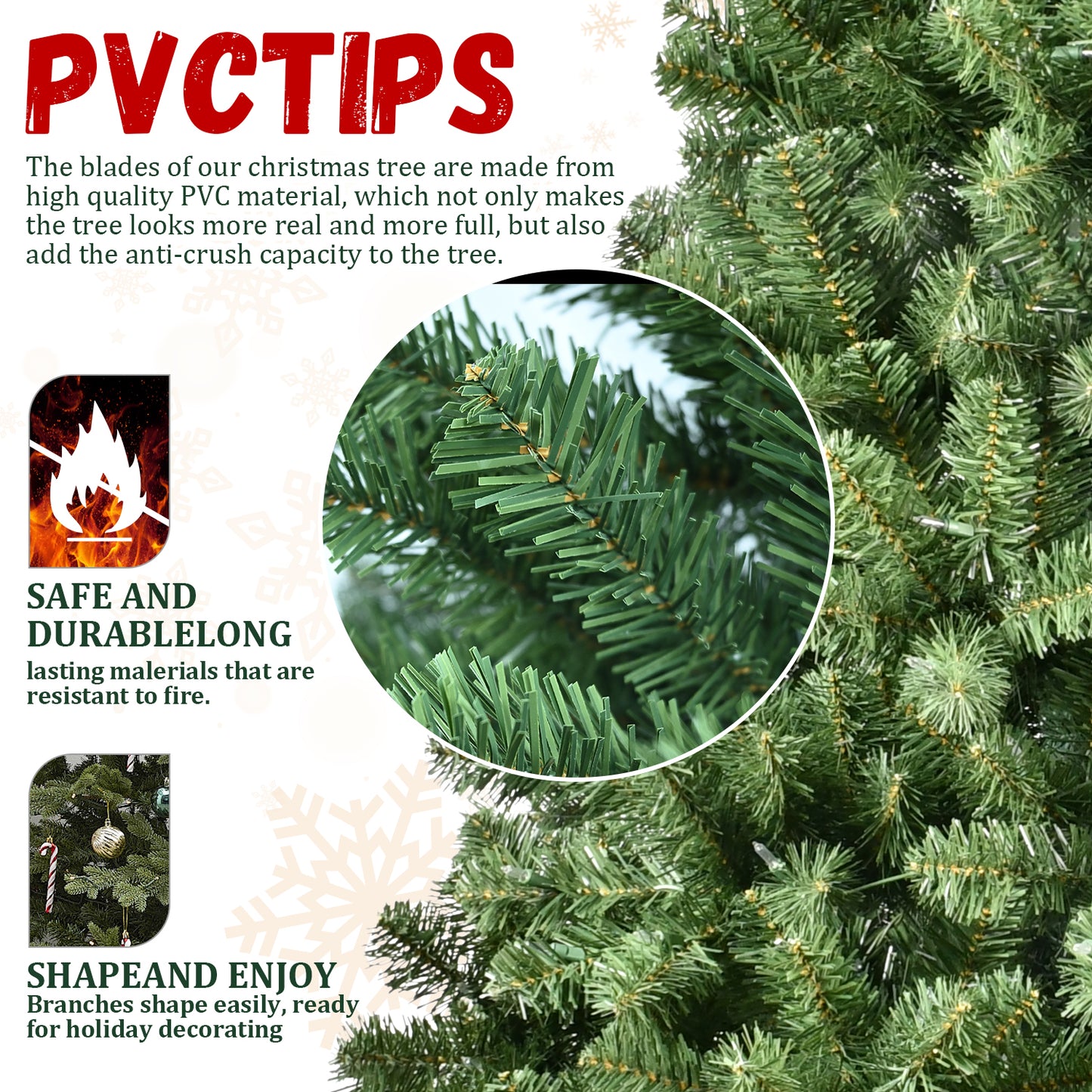 NIGSQJB 5-6-7-8-9ft Pre-Lit PVC Christmas Tree with UL Lights & Tips & Auto-Unfold Memory Wire