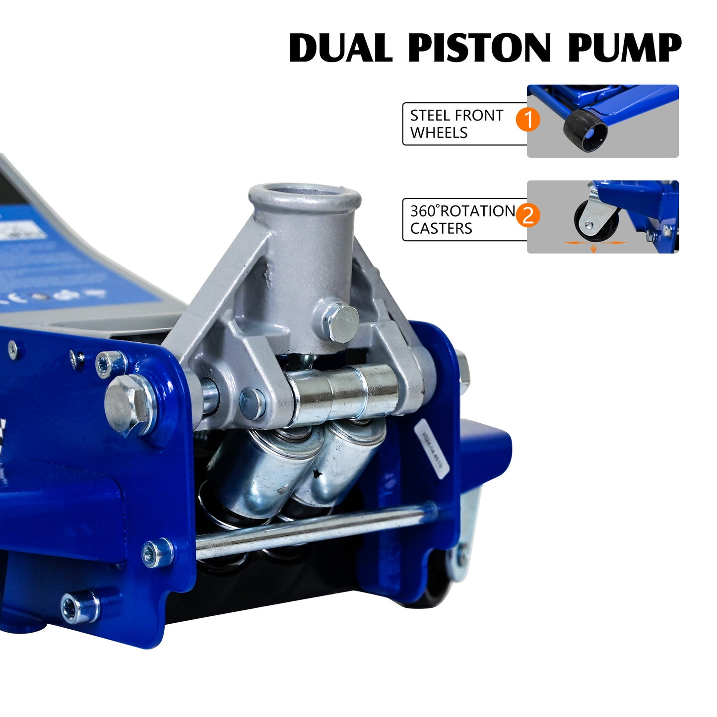 NIGSQJB 3-Ton (6600 lbs) Low-Position Steel Vehicle Floor-mounted Hydraulic Jack with Dual-piston Quick-lift Pump