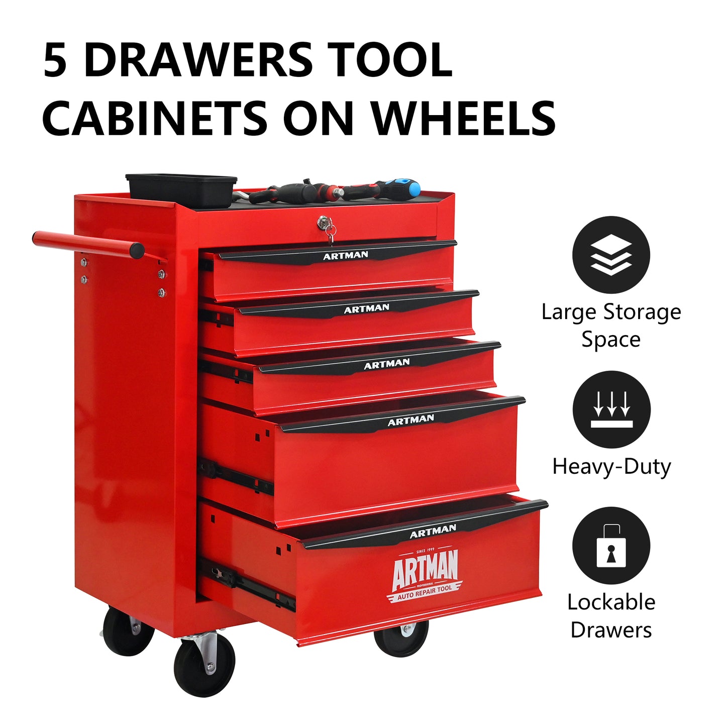 NIGSQJB 30.5"H Rolling Tool Chest with 4-5-6-7 Drawers, Red