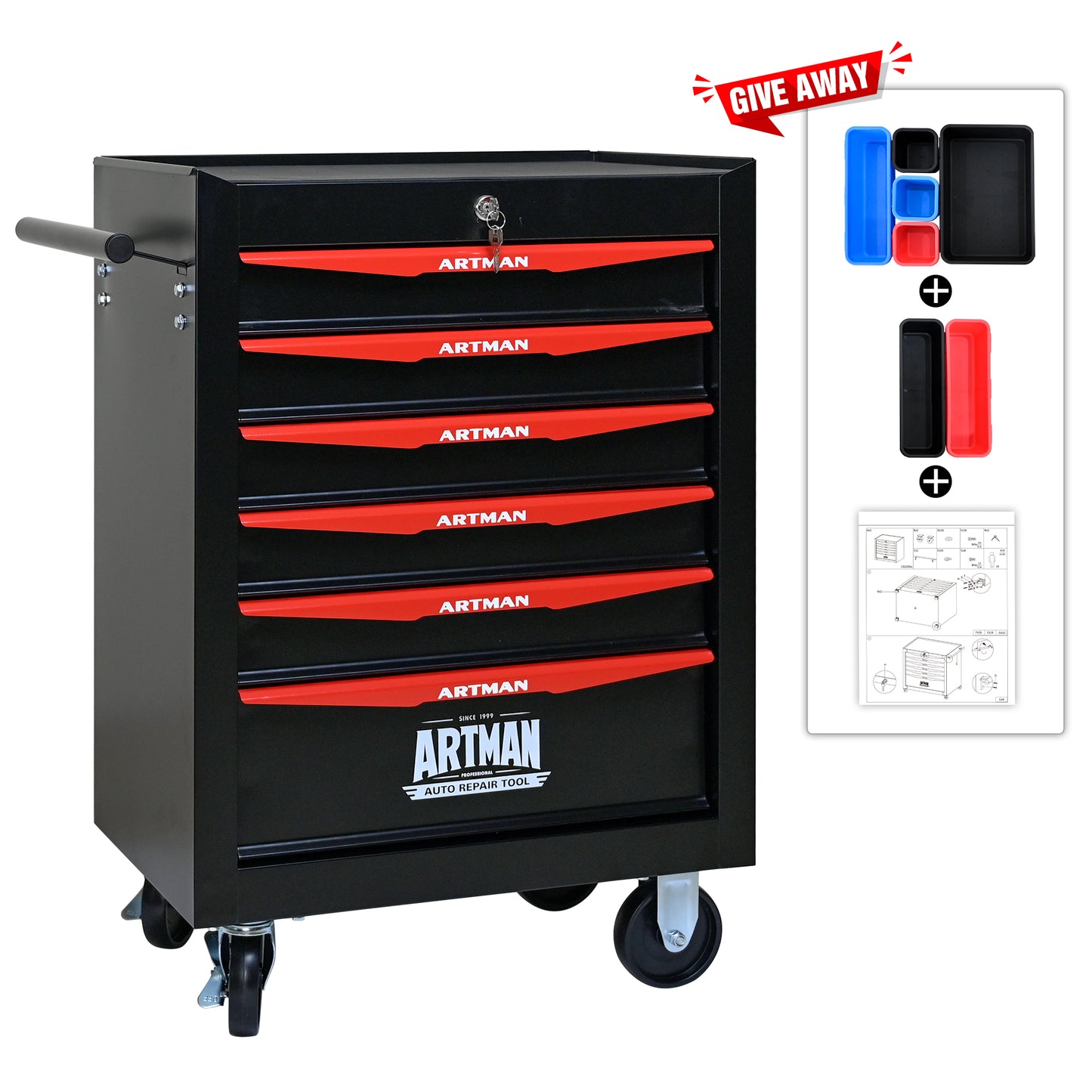 NIGSQJB 30.5"H Rolling Tool Chest with 4-5-6-7 Drawers, Black Red