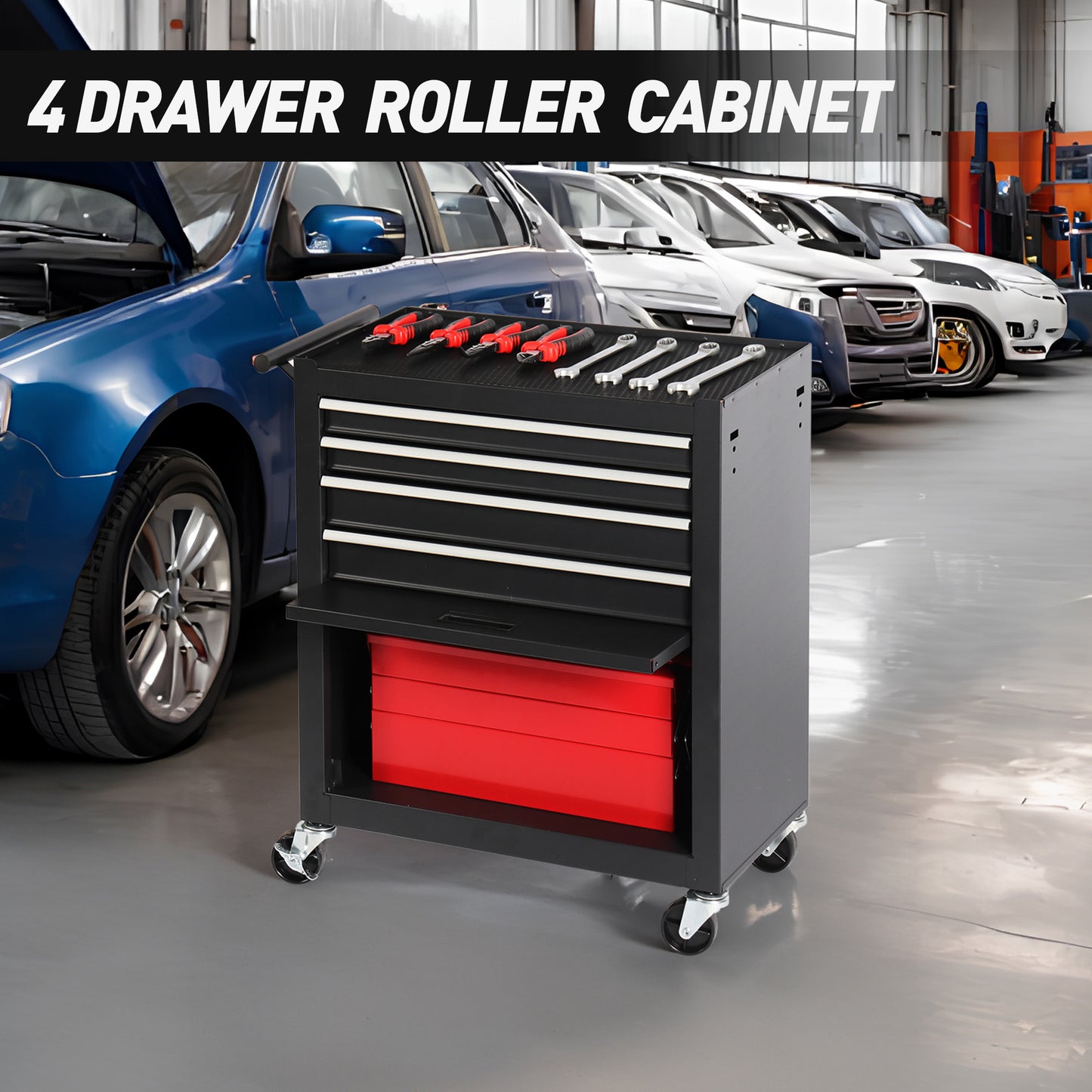 NIGSQJB 4-Drawer Rolling Tool Chest with Wheels & Locking, Black