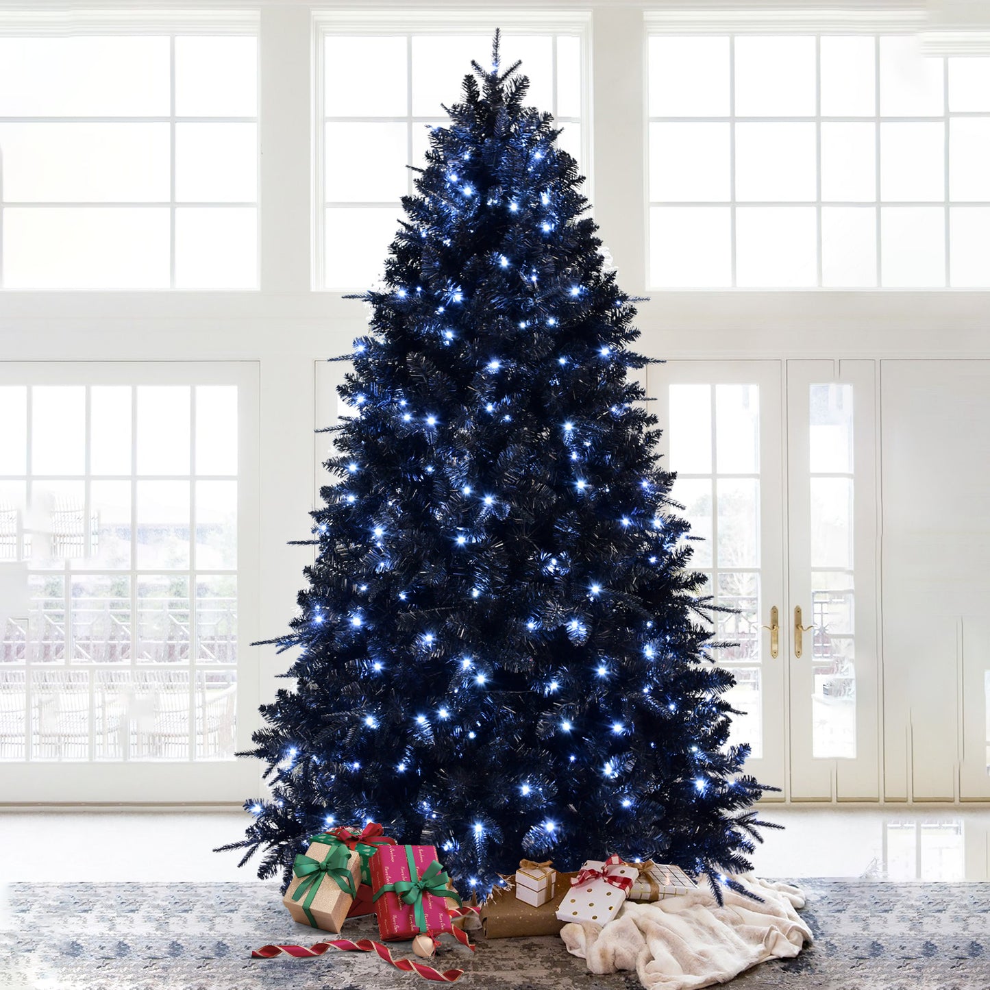NIGSQJB 4-5-6-7-7.5-8-9ft Black Christmas Tree with White LED Lights