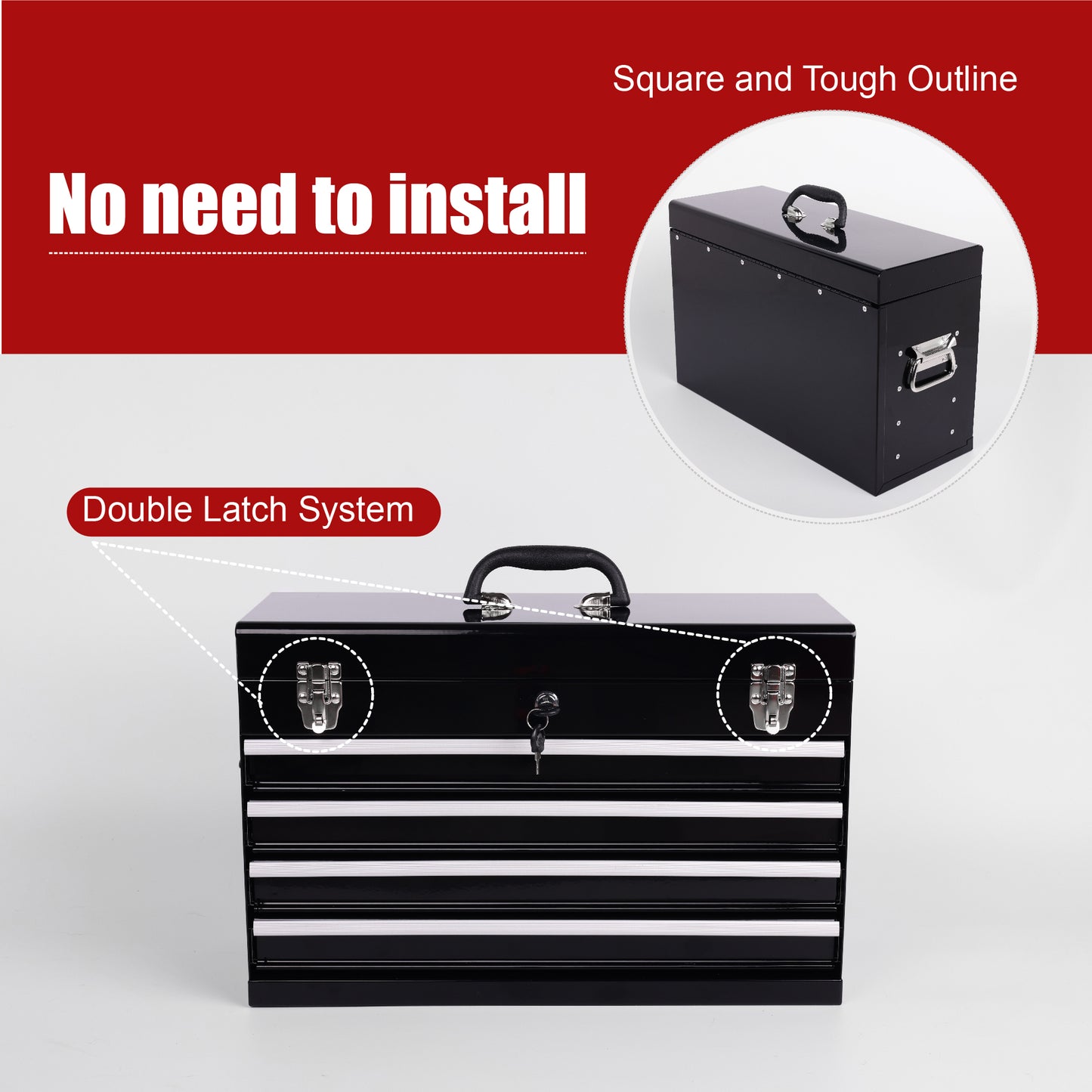 NIGSQJB 20" Portable Metal Tool Box with 5-Layers 4 Drawers,Black