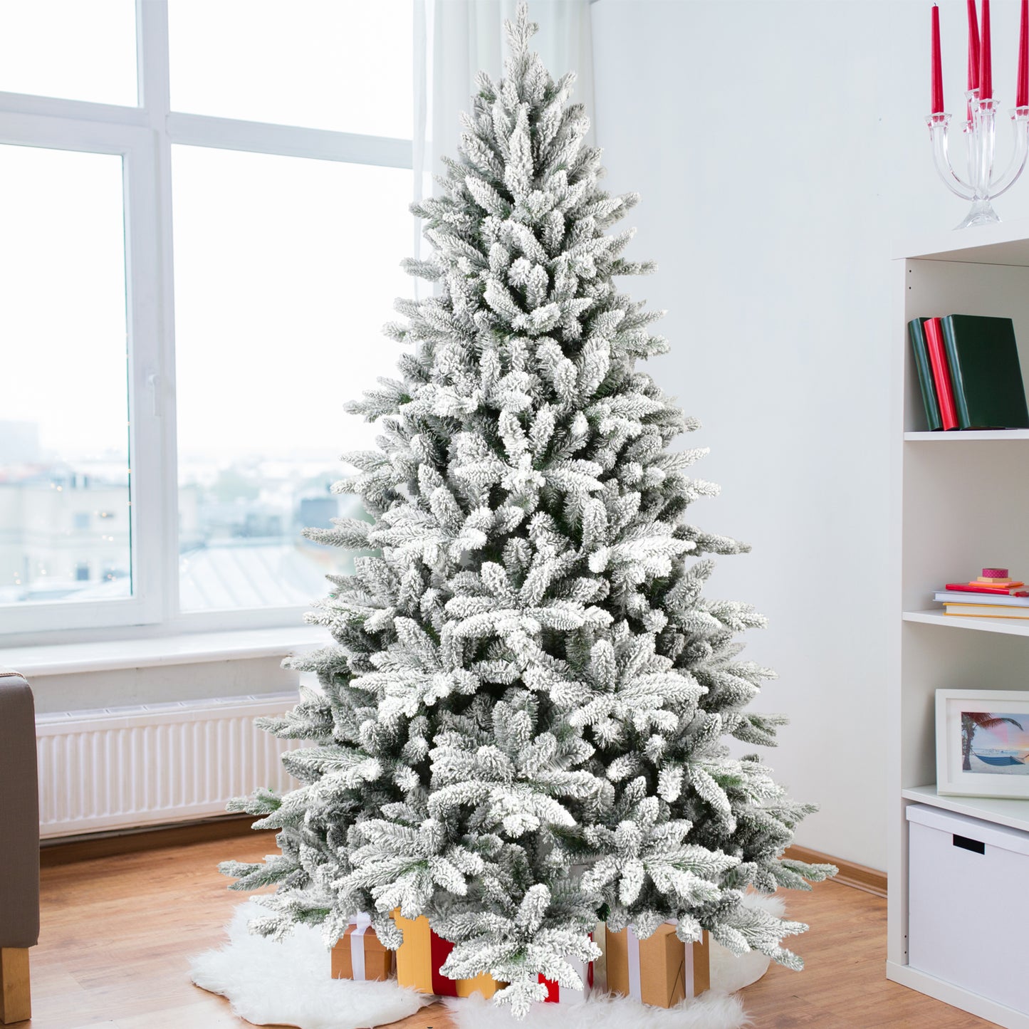 NIGSQJB 5-6-7ft Flocked Christmas Tree with Tips