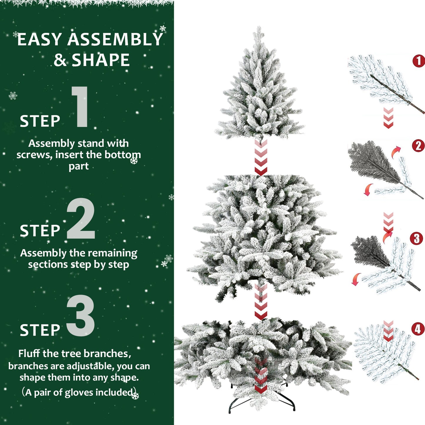 NIGSQJB 5-6-7ft Flocked Christmas Tree with Tips