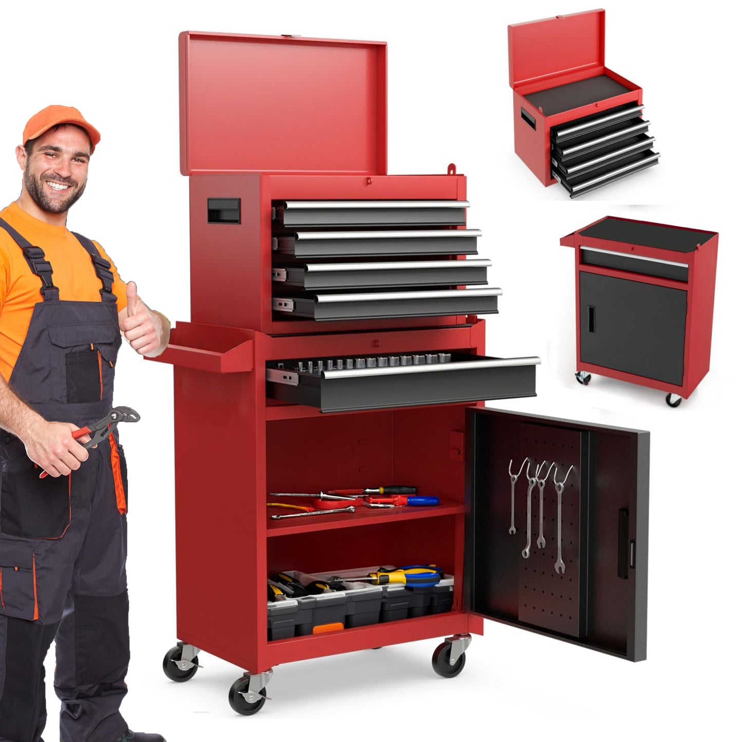 NIGSQJB 2-In-1 Rolling Tool Chest with 5-Drawers