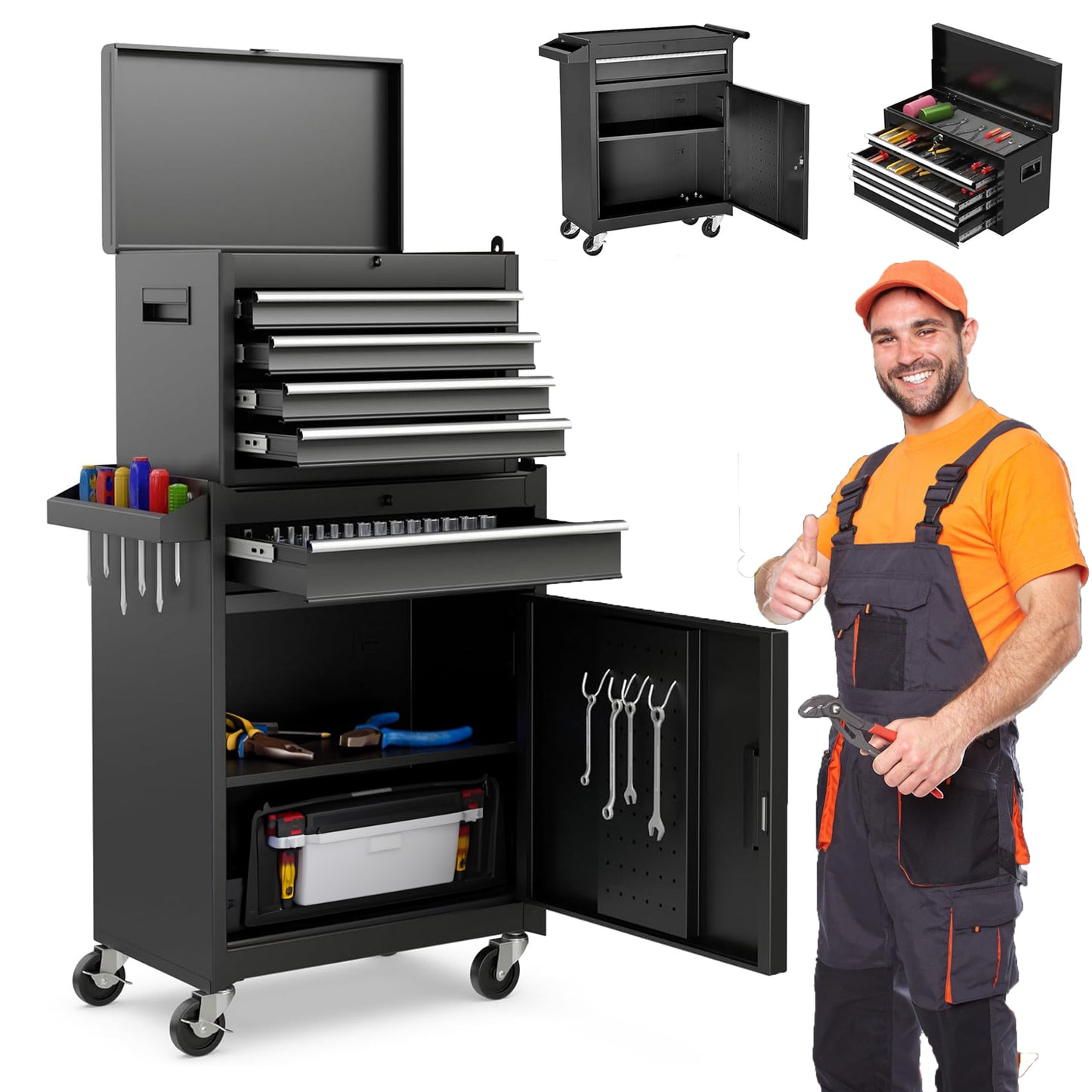 NIGSQJB 2-In-1 Rolling Tool Chest with 5-Drawers