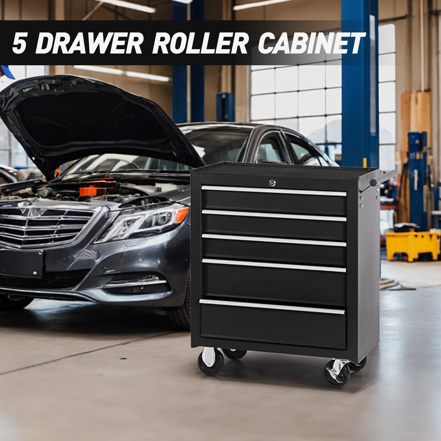 NIGSQJB 5-Drawers Rolling Tool Chest with Wheels & Locking, Black