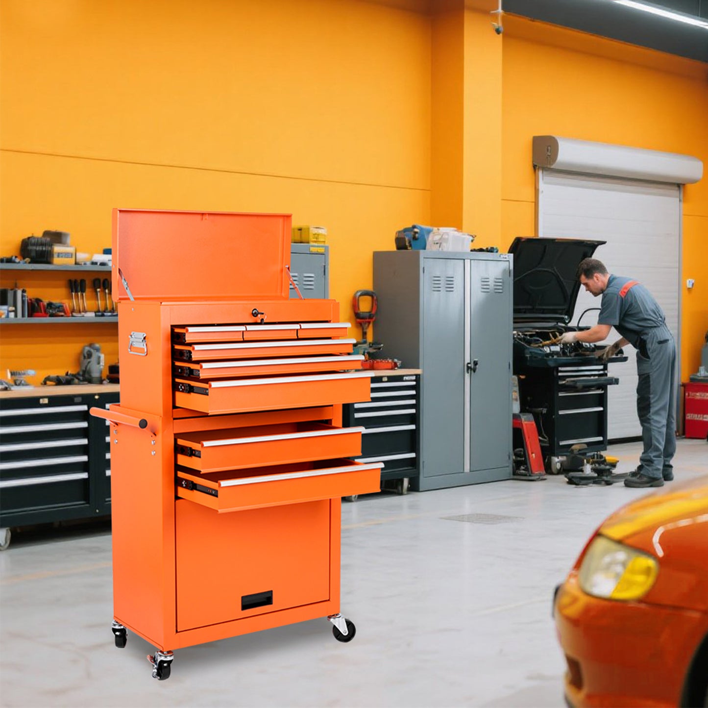 NIGSQJB 8-Drawers Tool Chest on Wheels,Yellow