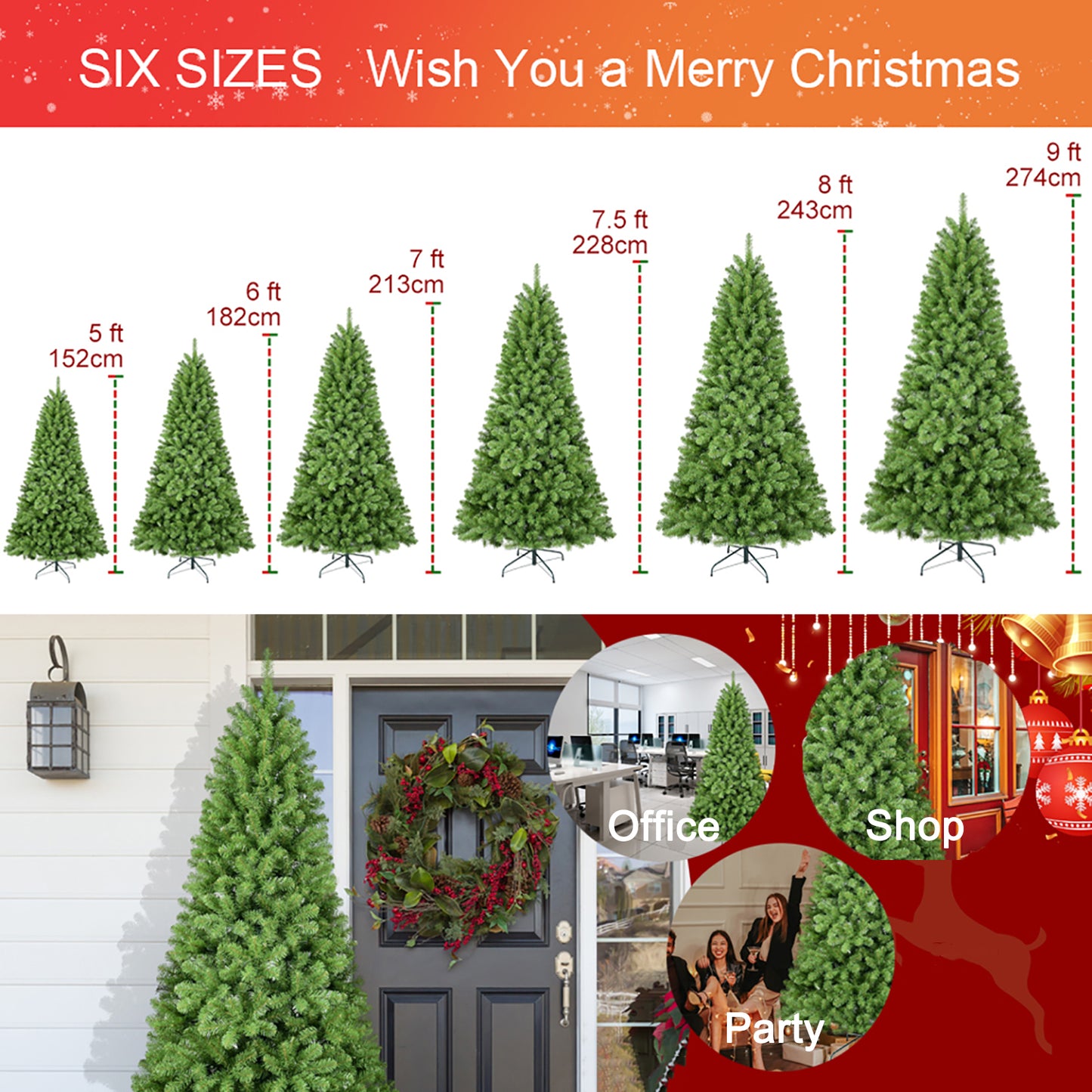NIGSQJB 6-7-7.5-8-9ft Christmas Trees with Memory Wire
