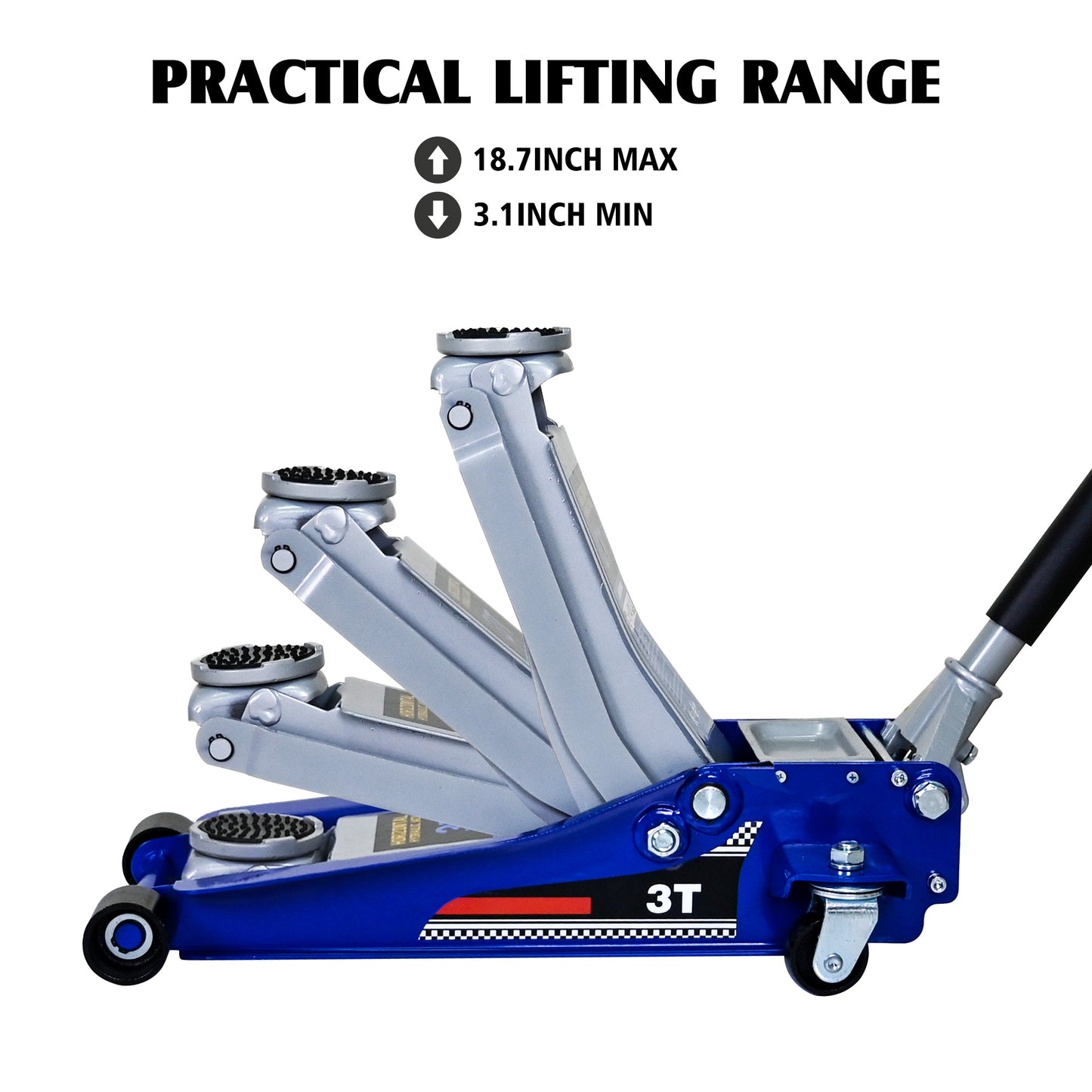 NIGSQJB 3-Ton (6600 lbs) Low-Position Steel Vehicle Floor-mounted Hydraulic Jack with Dual-piston Quick-lift Pump