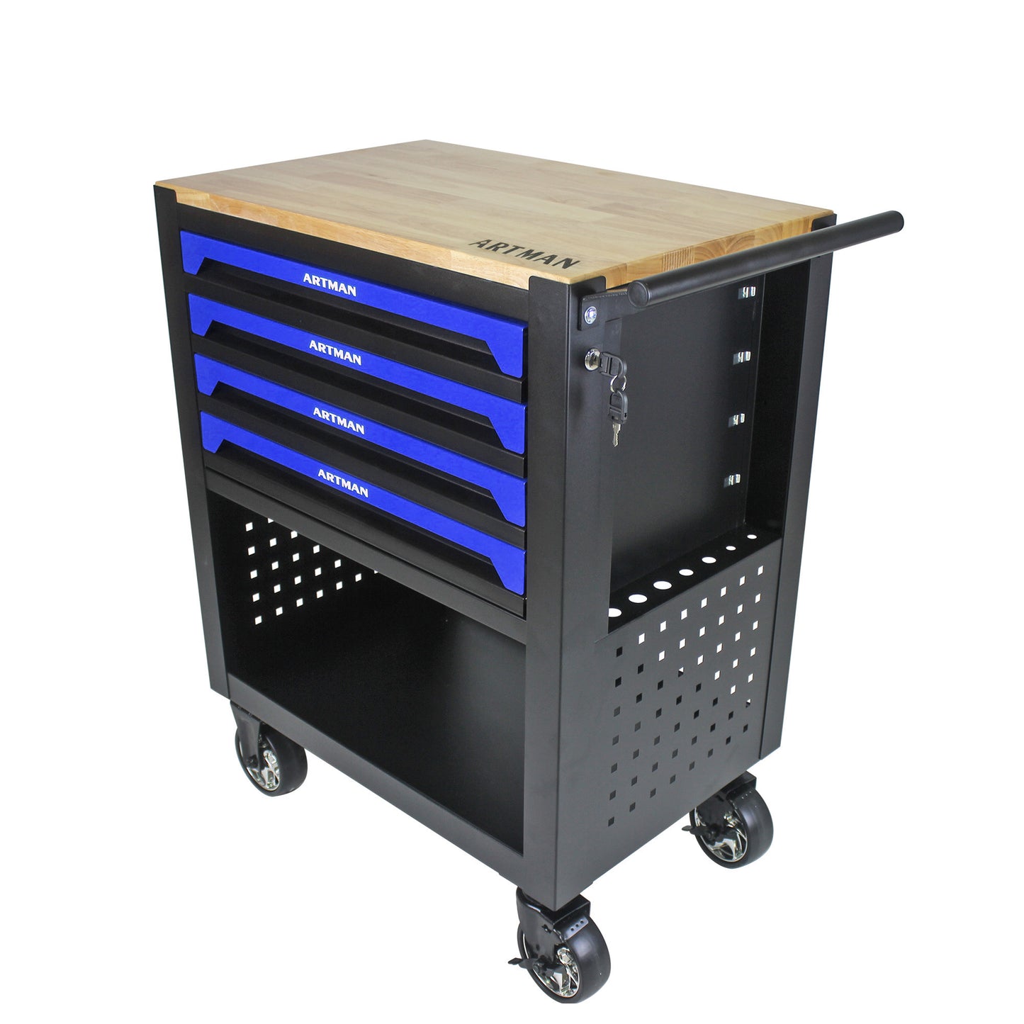 NIGSQJB 35.4"H Tool Chest Cart on Wheels w/ 4 Drawers,Wooden Top