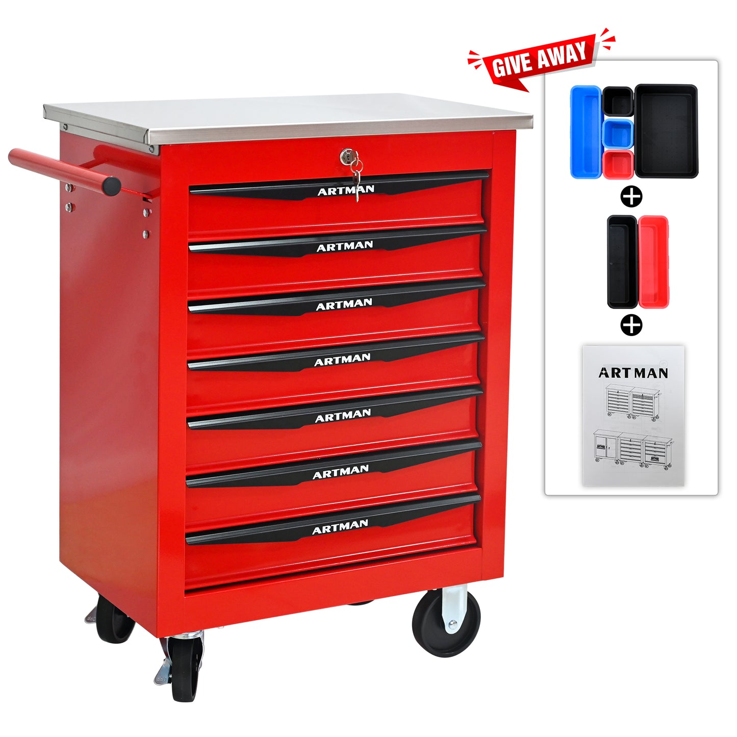 NIGSQJB 30.7"H Multifunctional Rolling Tool Chest with 4-5-6-7 Drawers , Stainless Steel Roof