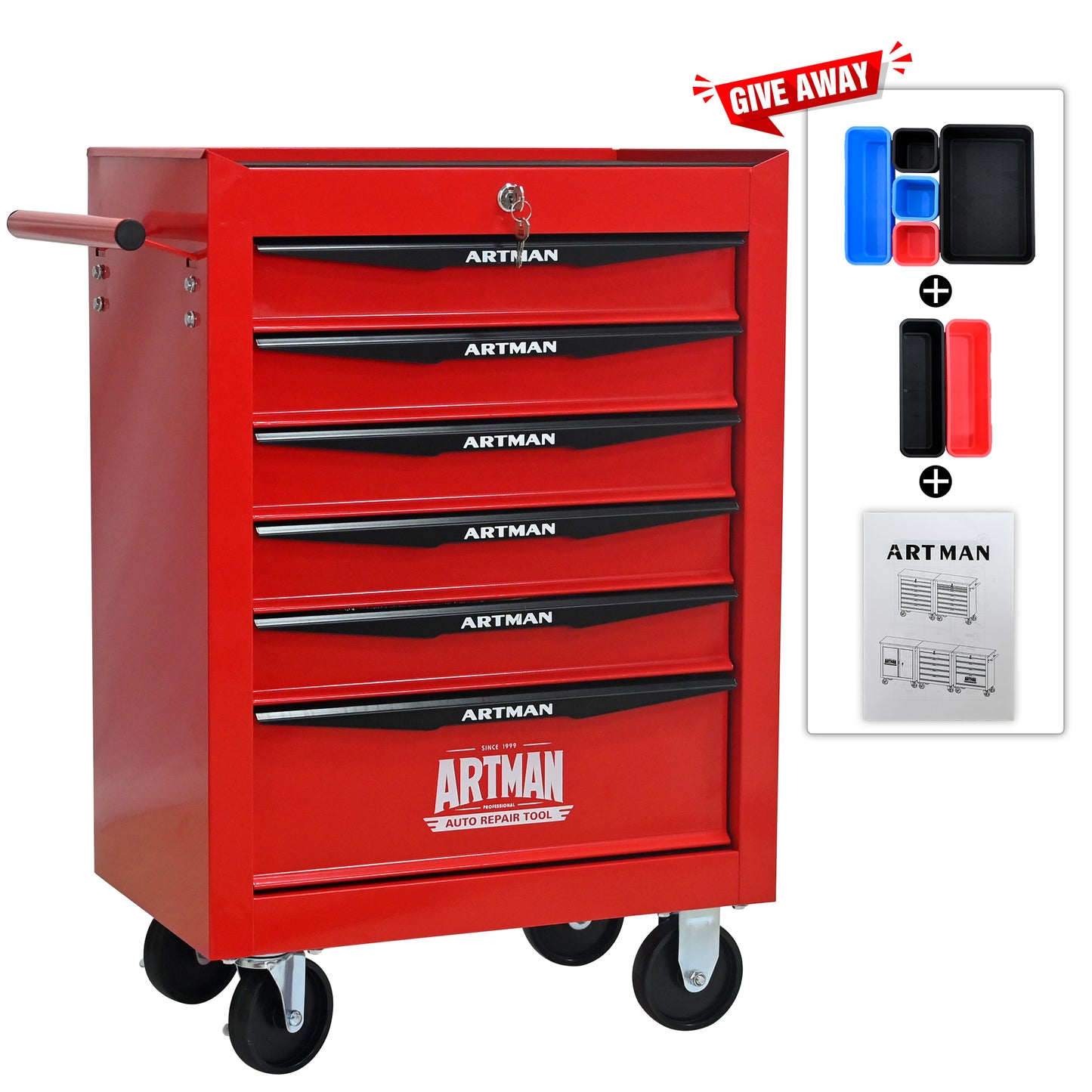 NIGSQJB 30.5"H Rolling Tool Chest with 4-5-6-7 Drawers, Red