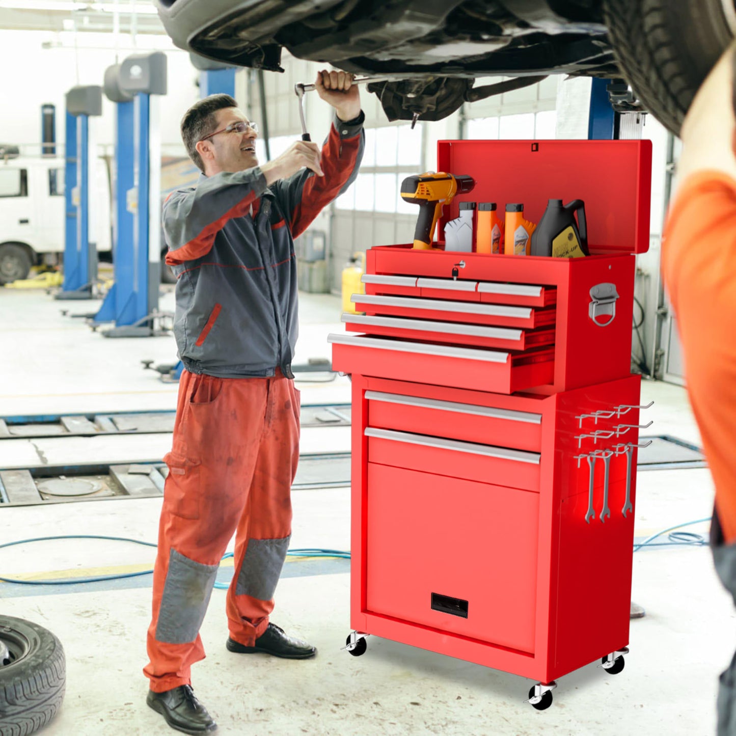 NIGSQJB 2-In-1 43.1"H Rolling Tool Chest with 8 Drawers