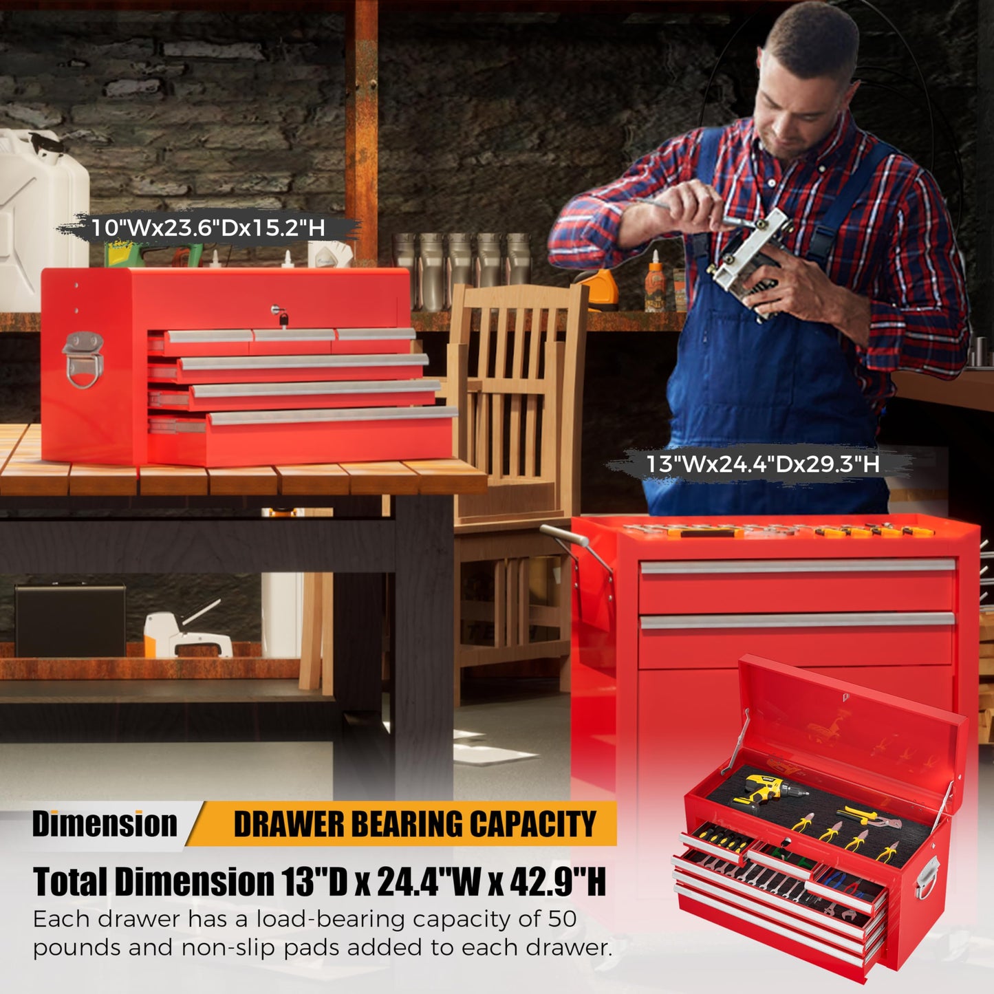 NIGSQJB 2-In-1 43.1"H Rolling Tool Chest with 8 Drawers