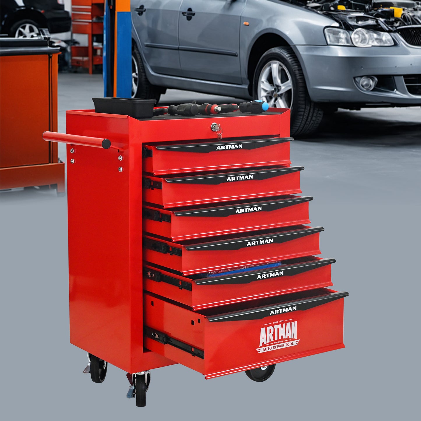 NIGSQJB 30.5"H Rolling Tool Chest with 4-5-6-7 Drawers, Red