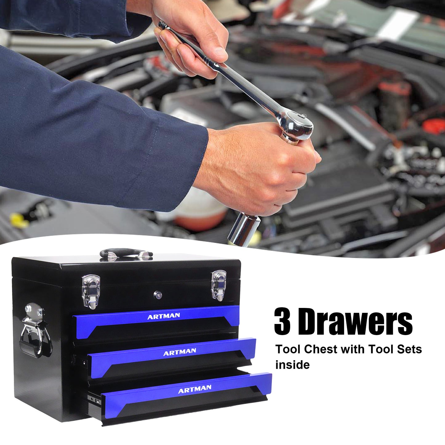NIGSQJB 439 Pcs Tool Sets with 3 Drawers Tool Box Organizer