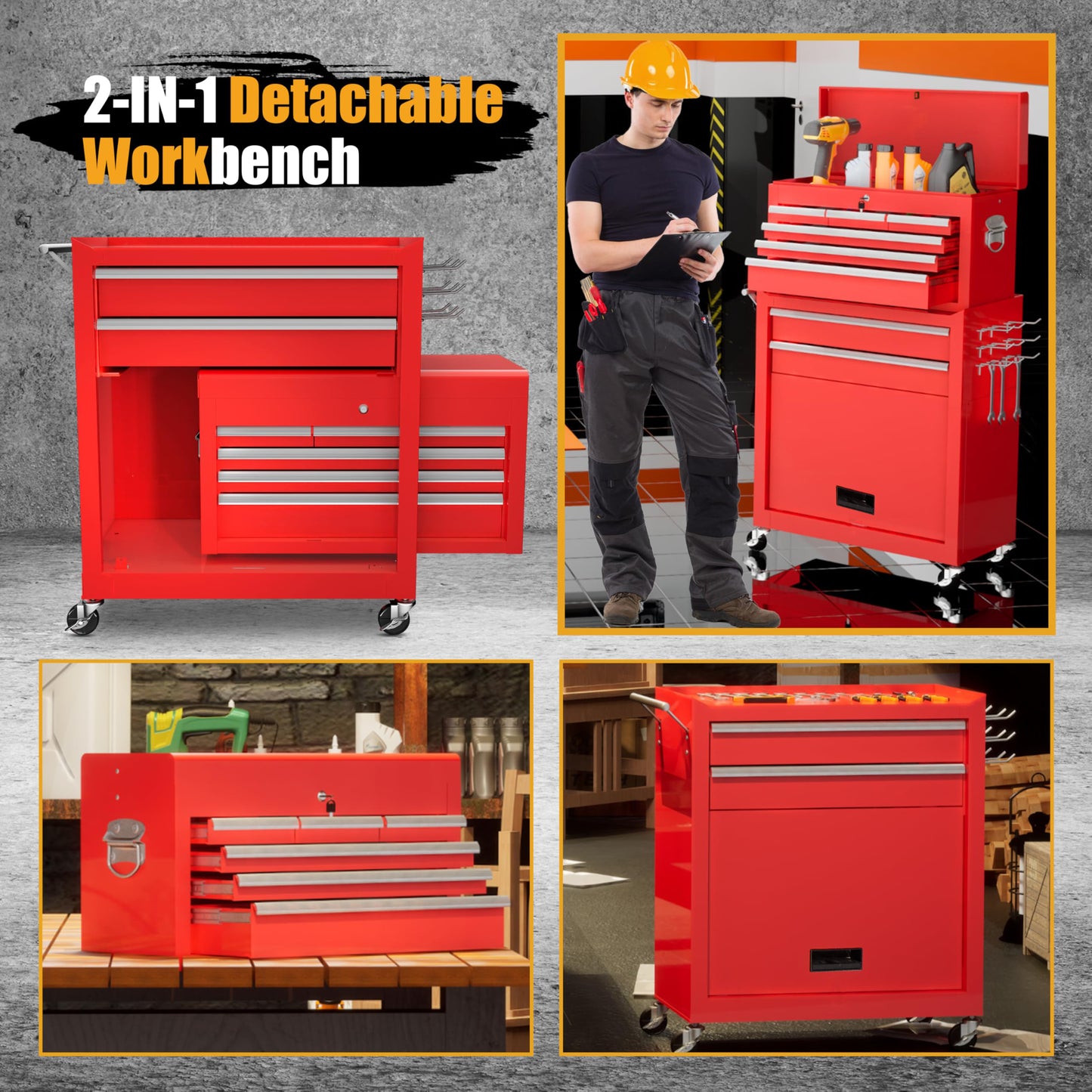 NIGSQJB 2-In-1 43.1"H Rolling Tool Chest with 8 Drawers