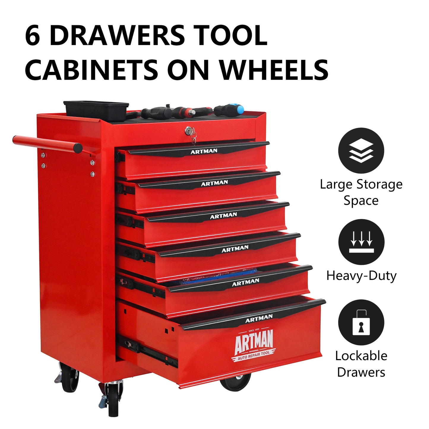 NIGSQJB 30.5"H Rolling Tool Chest with 4-5-6-7 Drawers, Red