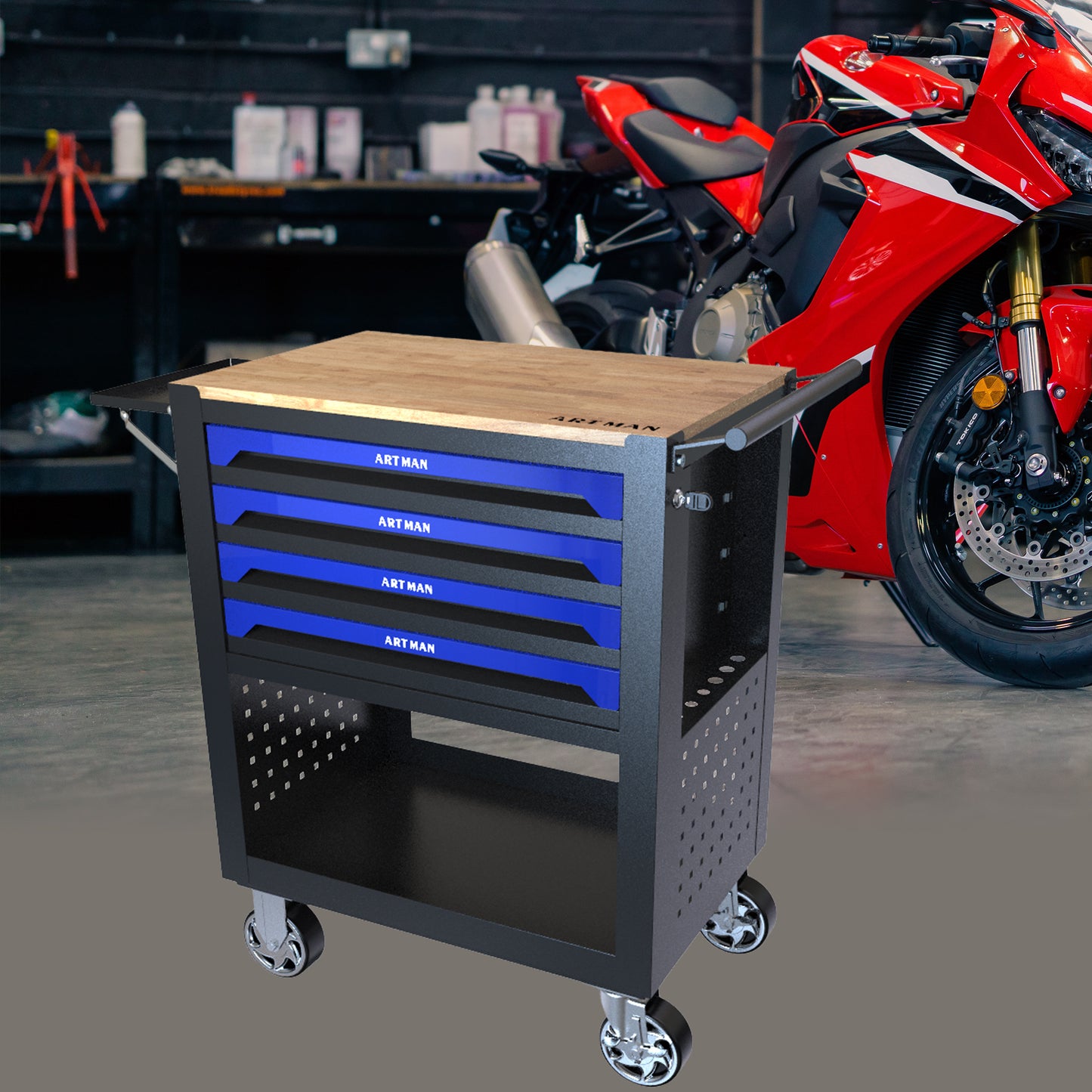 NIGSQJB 35.4"H Tool Chest Cart on Wheels w/ 4 Drawers,Wooden Top