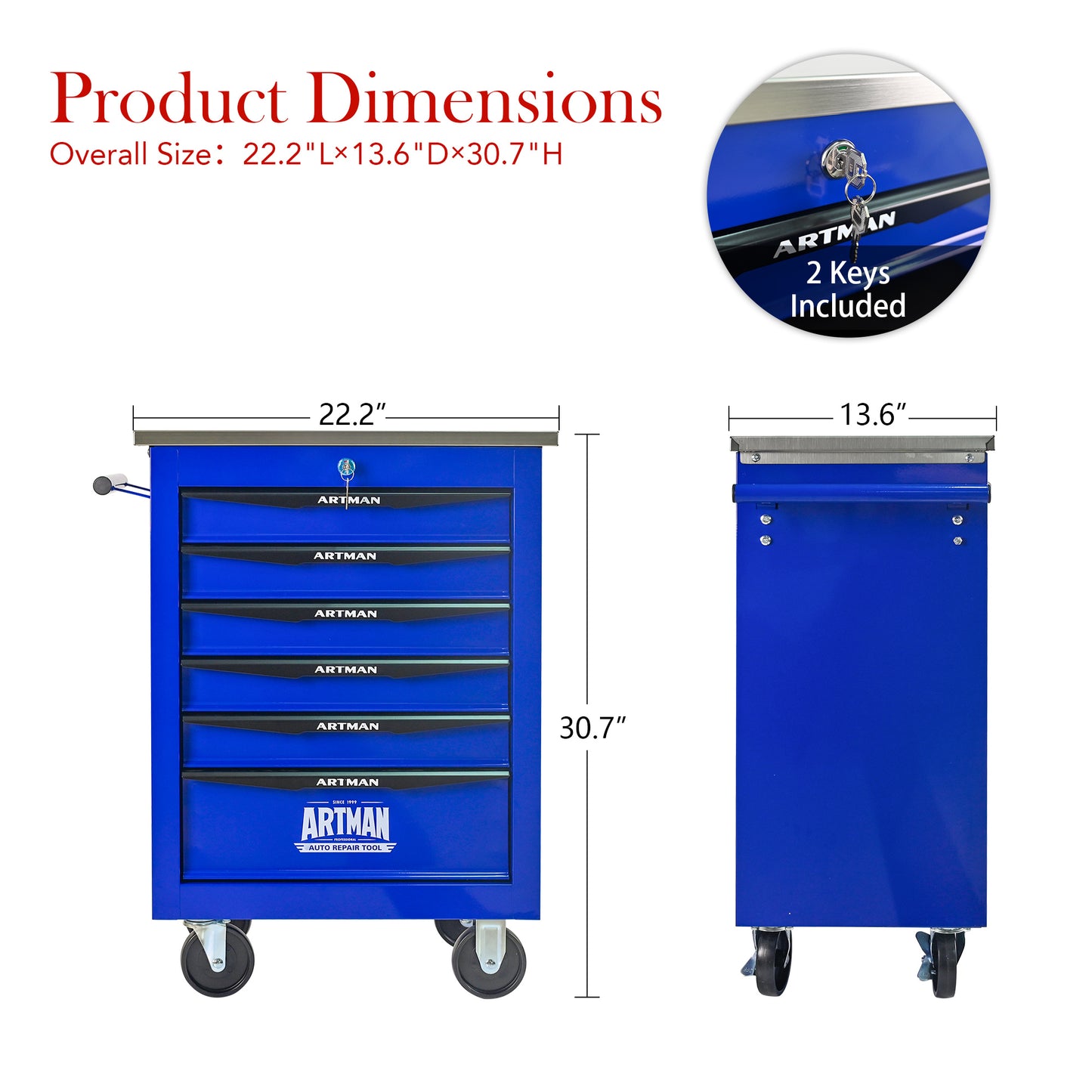 NIGSQJBT 30.7"H Lockable Multifunctional Rolling Tool Chest with 4-5-6-7 Drawers, Blue