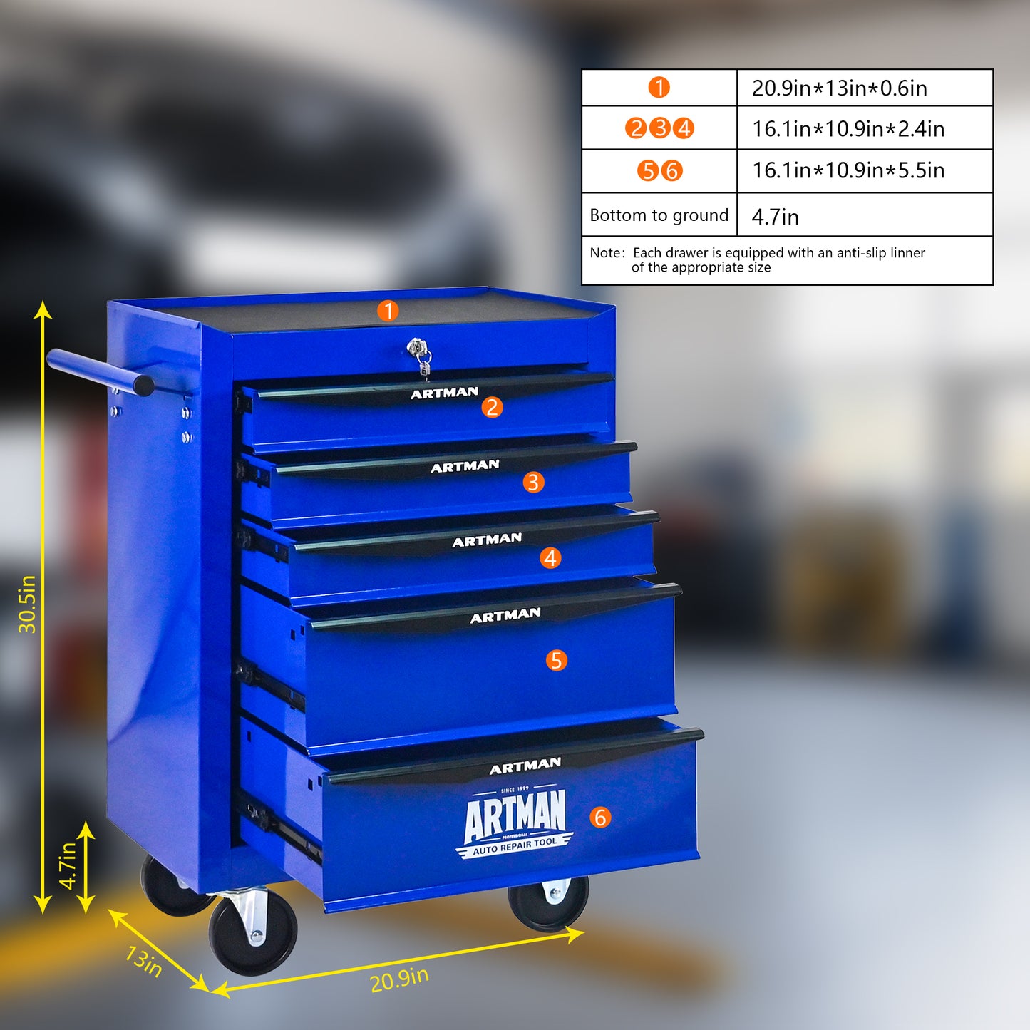 NIGSQJB 30.5"H Rolling Tool Chest with 2-4-5-6-7 Drawers, Blue