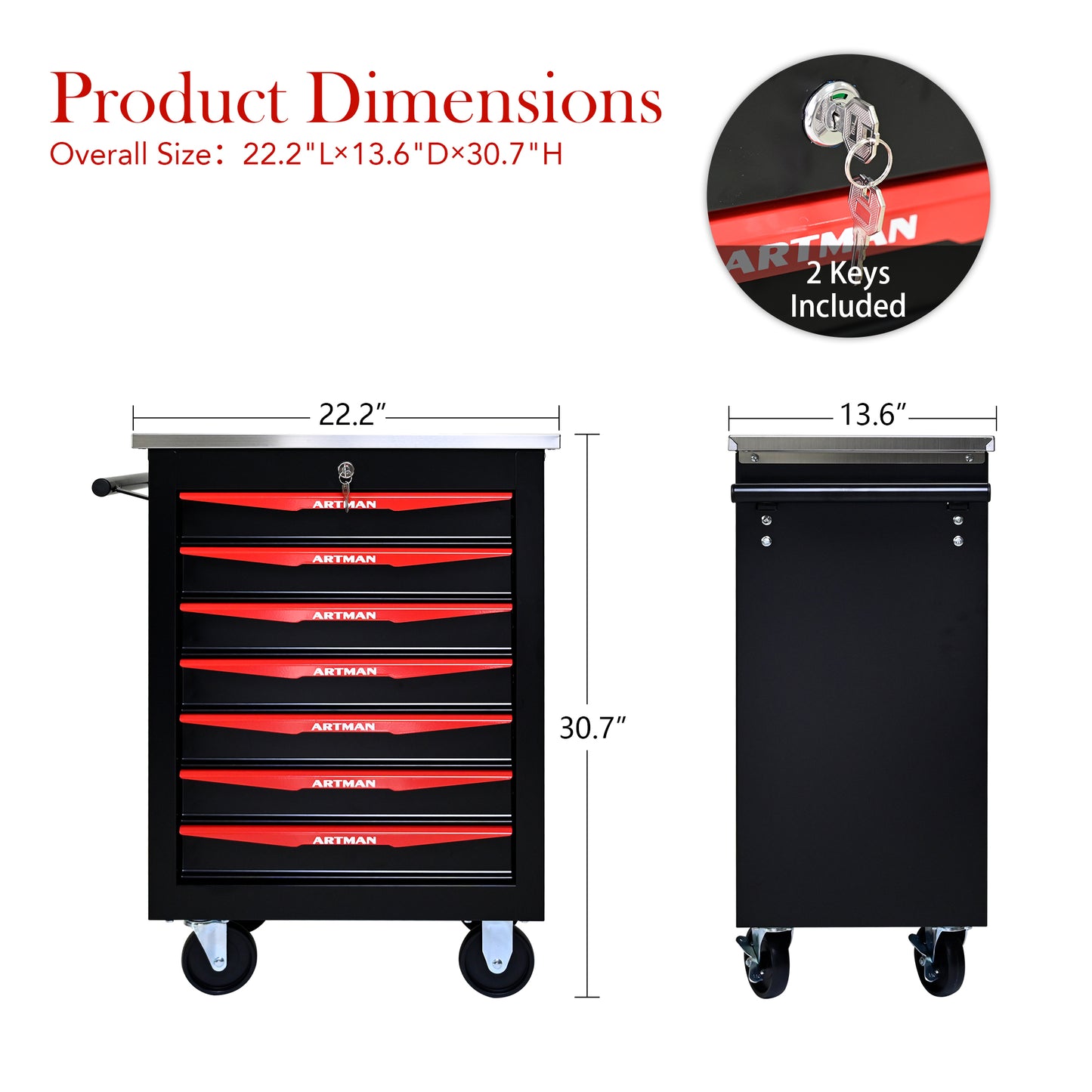 NIGSQJB 30.7"H Rolling Tool Chest with 2-4-5-6-7 Drawers, Black Red