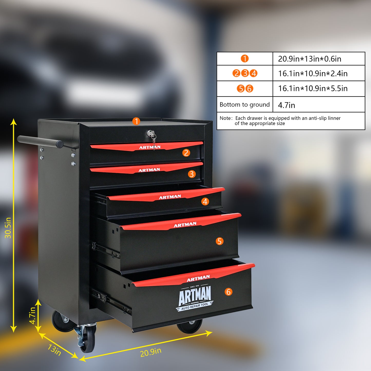 NIGSQJB 30.5"H Rolling Tool Chest with 4-5-6-7 Drawers, Black Red