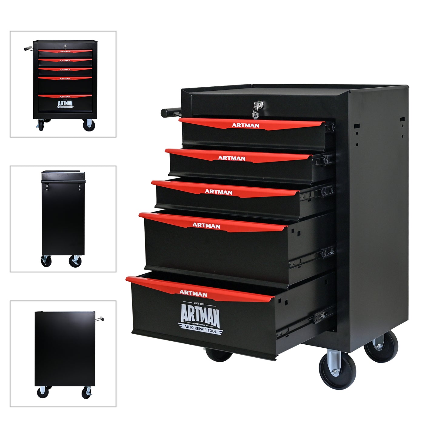 NIGSQJB 30.5"H Rolling Tool Chest with 4-5-6-7 Drawers, Black Red