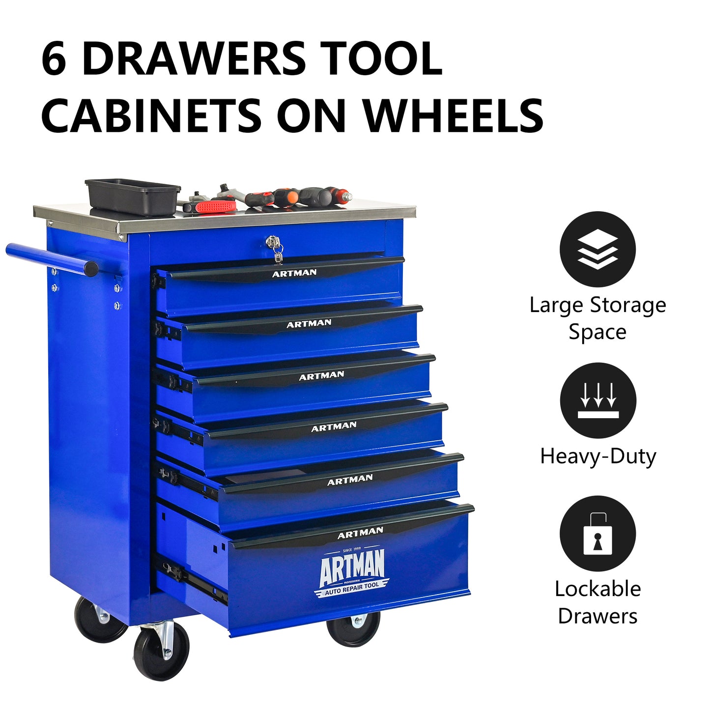 NIGSQJBT 30.7"H Lockable Multifunctional Rolling Tool Chest with 4-5-6-7 Drawers, Blue