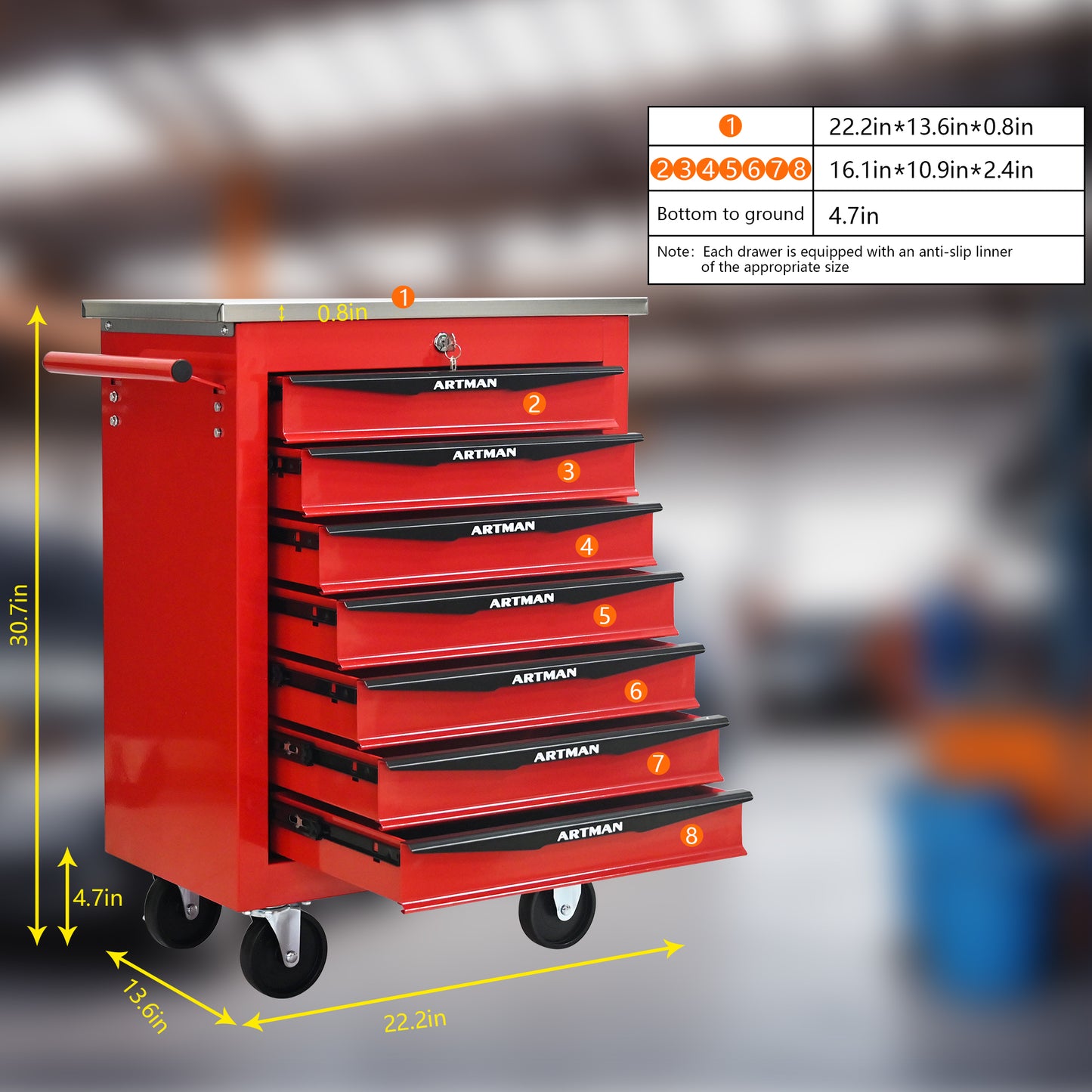 NIGSQJB 30.7"H Multifunctional Rolling Tool Chest with 4-5-6-7 Drawers , Stainless Steel Roof