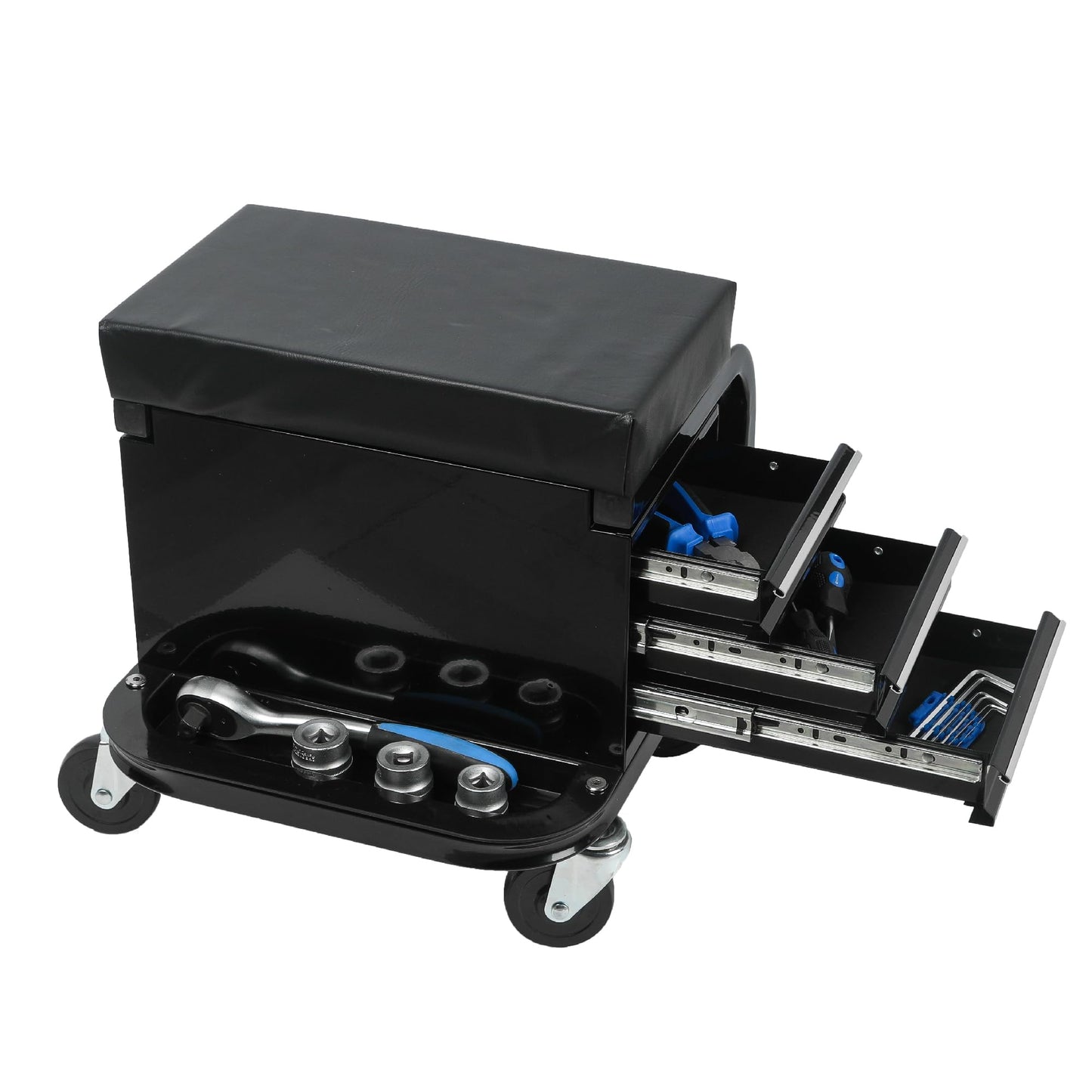 NIGSQJB 3 Drawers Tool Chest Rolling Mechanic Seat 350lbs Capacity