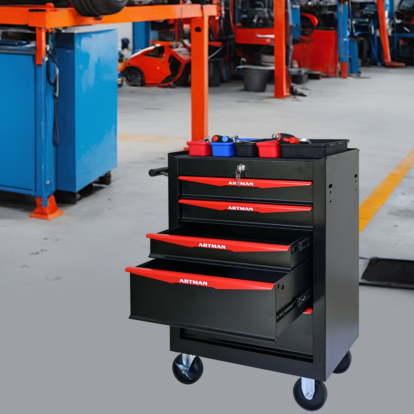 NIGSQJB 30.5"H Rolling Tool Chest with 4-5-6-7 Drawers, Black Red