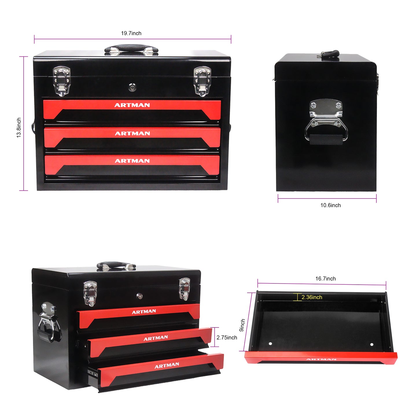 NIGSQJB Portable Tool Box Organizer with 3 Drawers