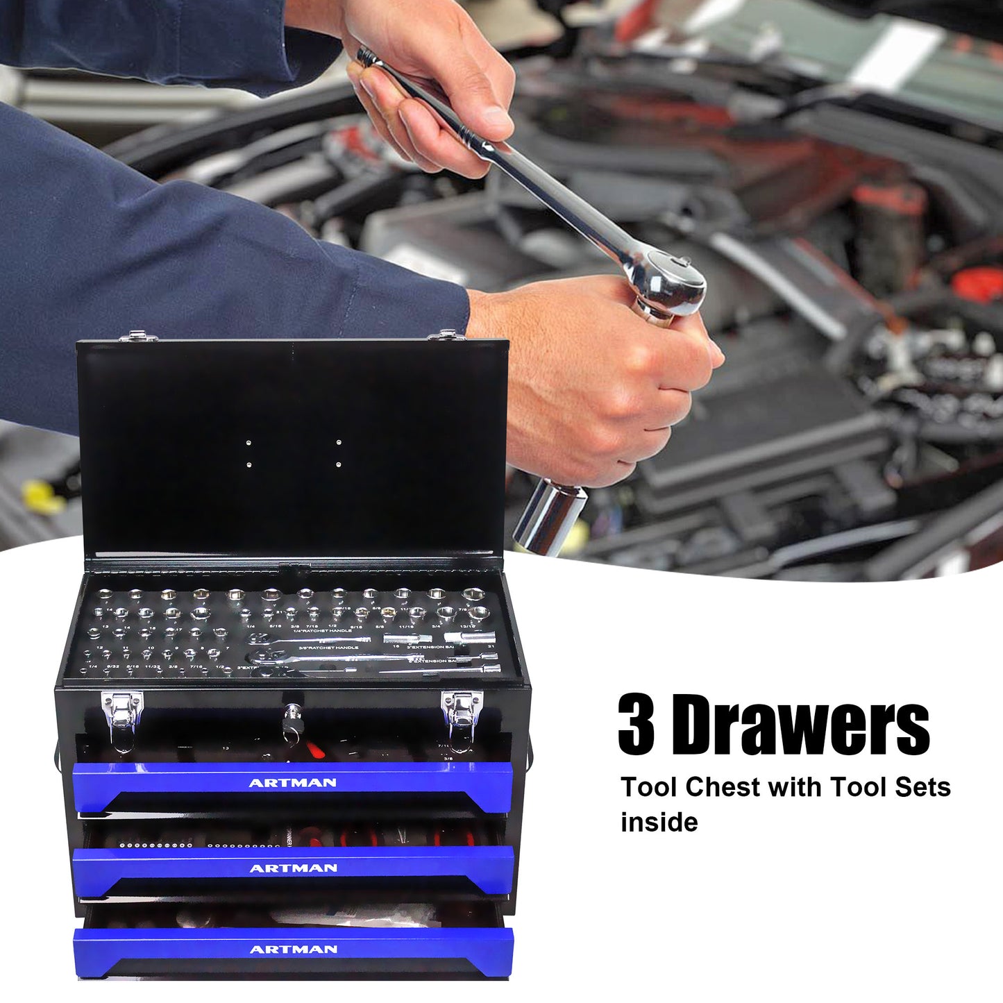NIGSQJB 439 Pcs Tool Sets with 3 Drawers Tool Box Organizer
