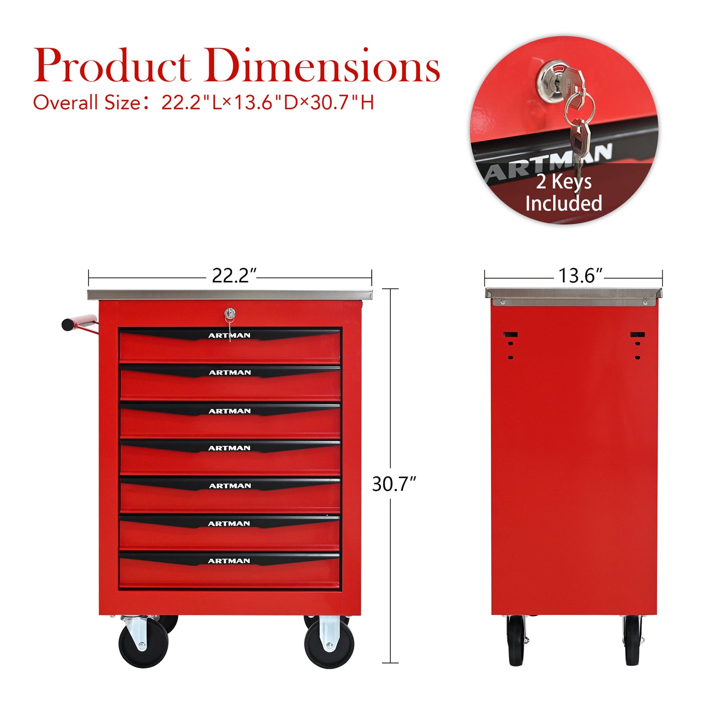 NIGSQJB 30.7"H Multifunctional Rolling Tool Chest with 4-5-6-7 Drawers , Stainless Steel Roof