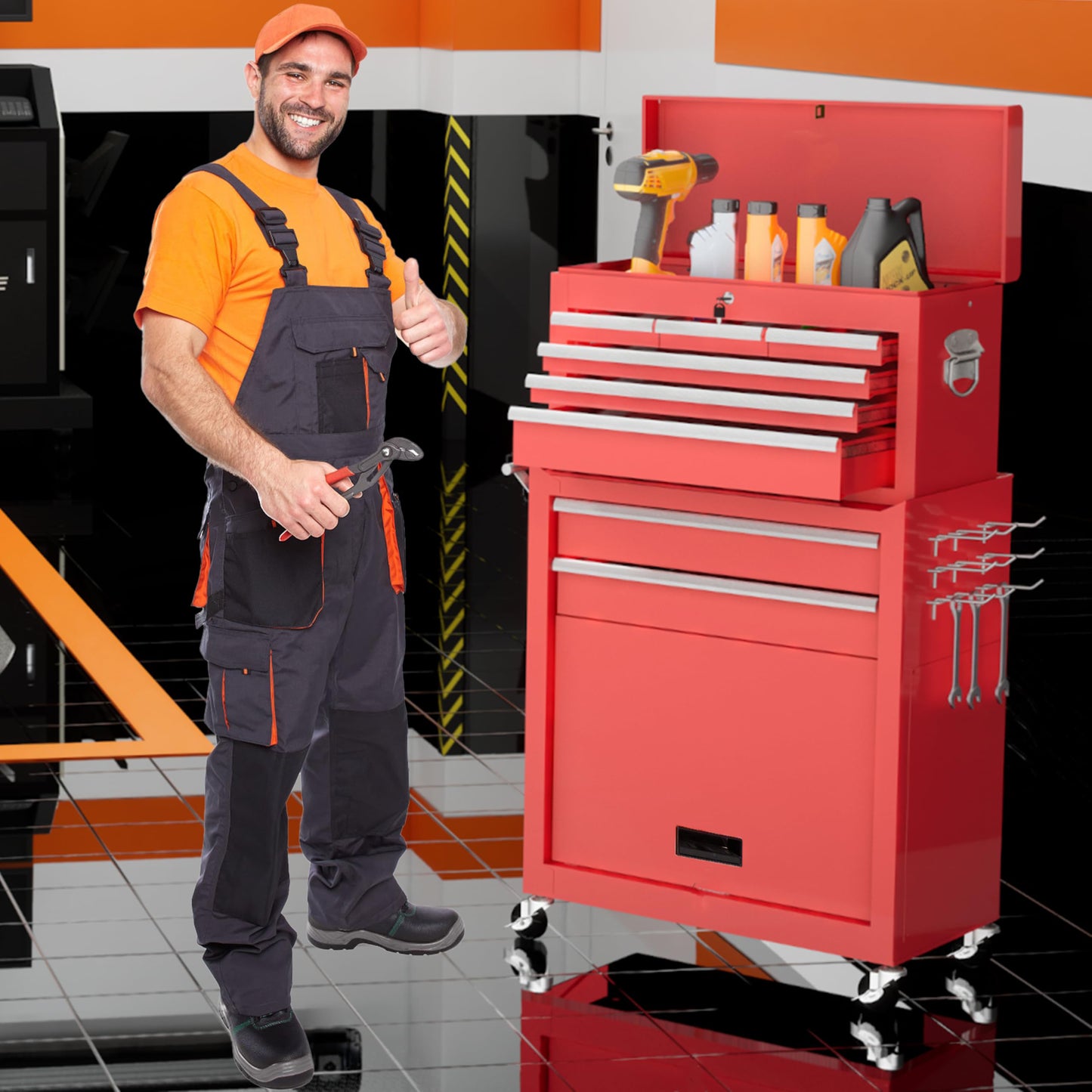NIGSQJB 2-In-1 43.1"H Rolling Tool Chest with 8 Drawers