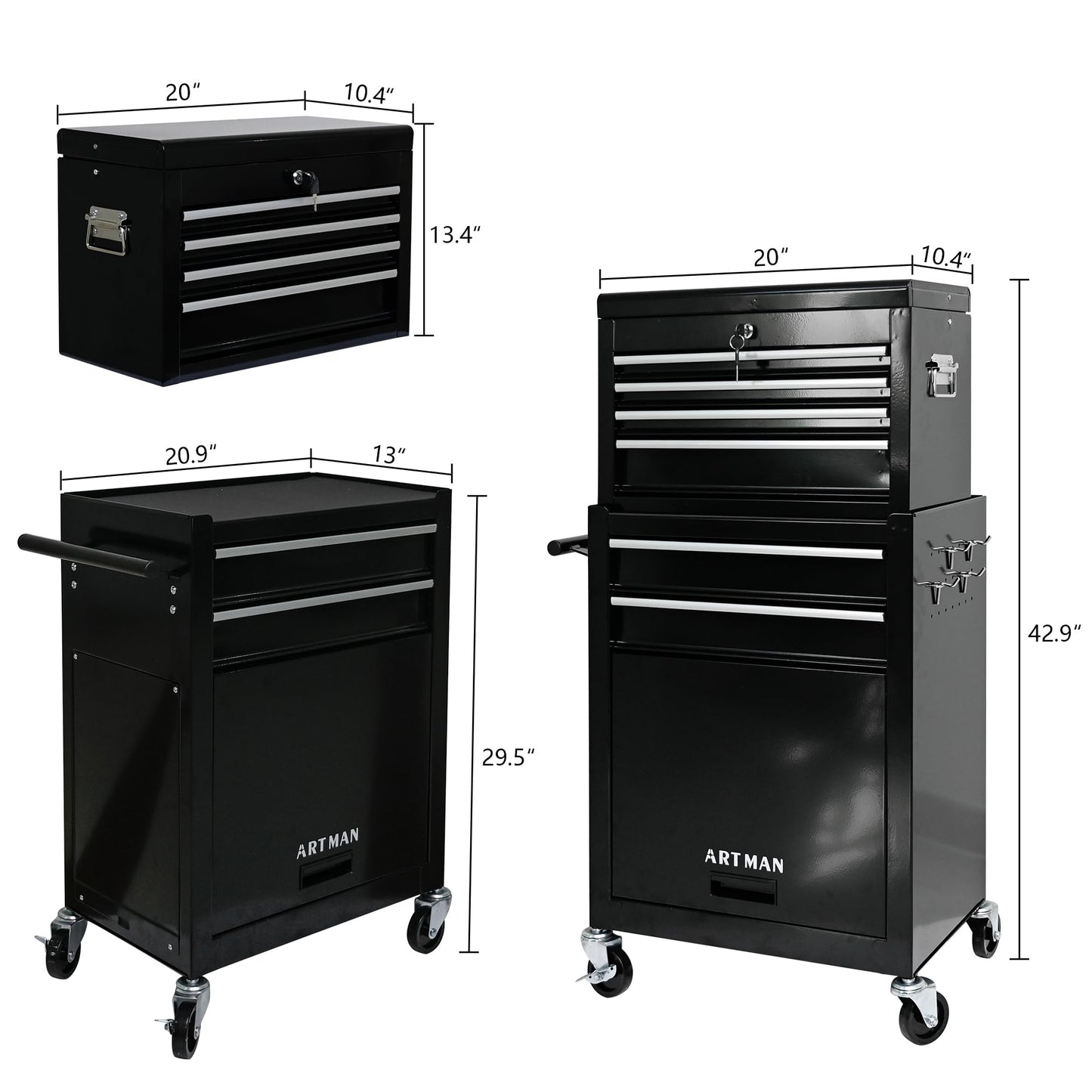 NIGSQJB 42.9"H Rolling Tool Chest w/ 6 Drawers