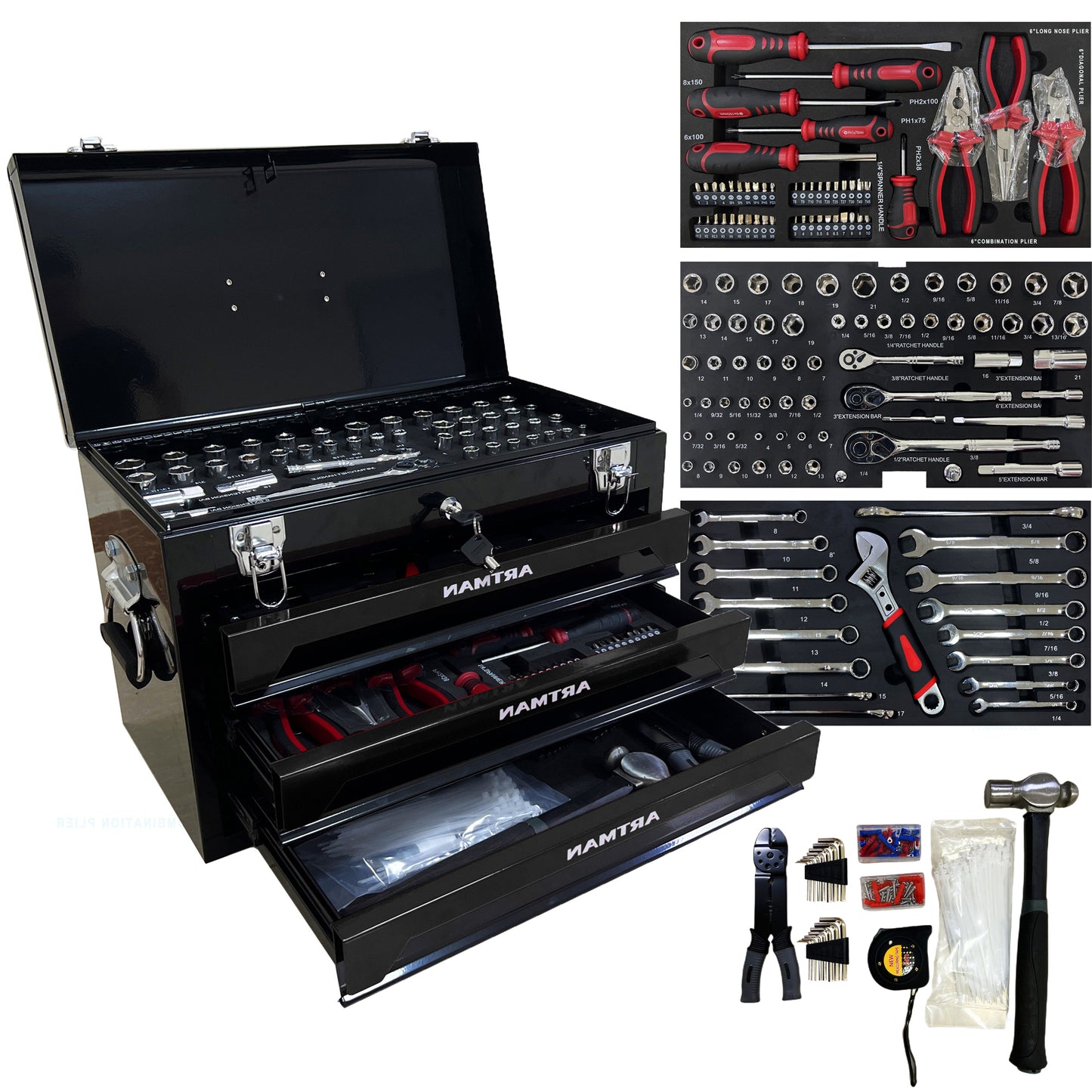 NIGSQJB 439 Pcs Tool Sets with 3 Drawers Tool Box Organizer