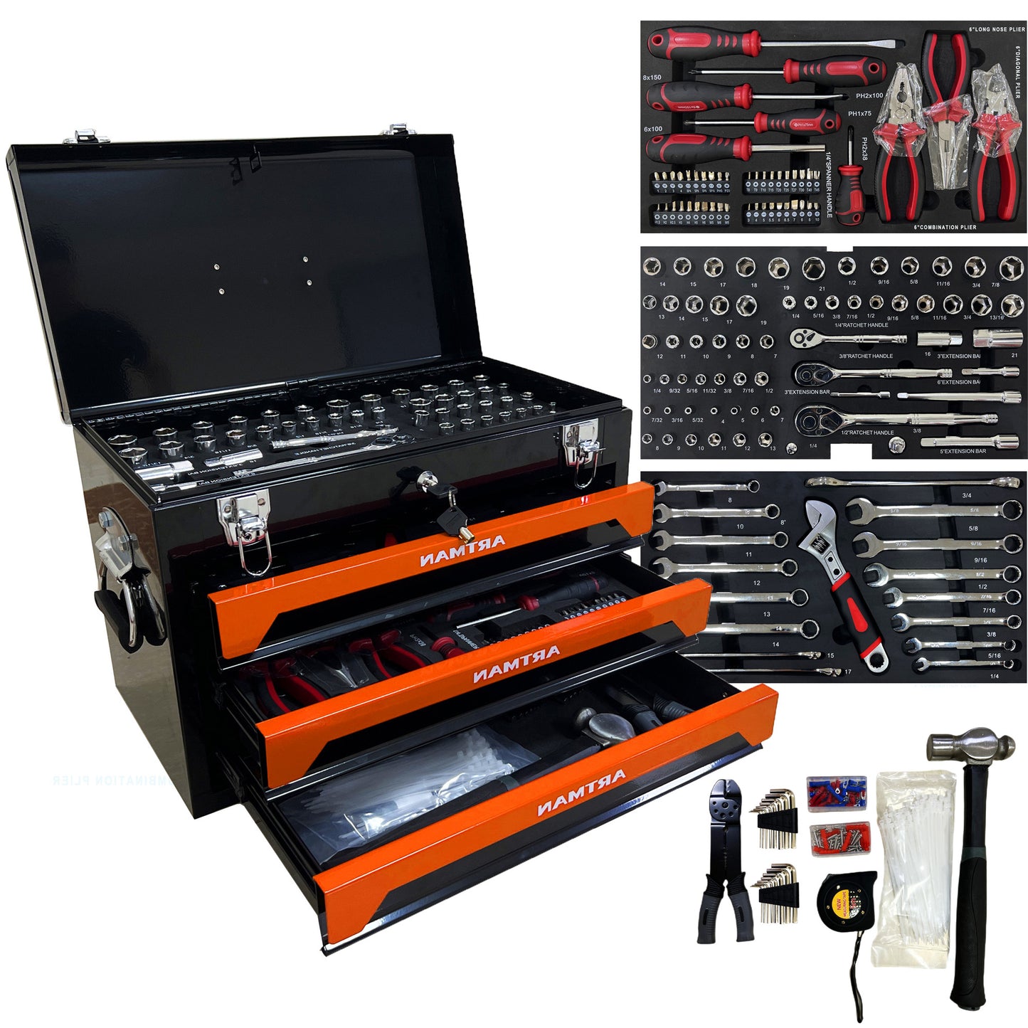 NIGSQJB 439 Pcs Tool Sets with 3 Drawers Tool Box Organizer