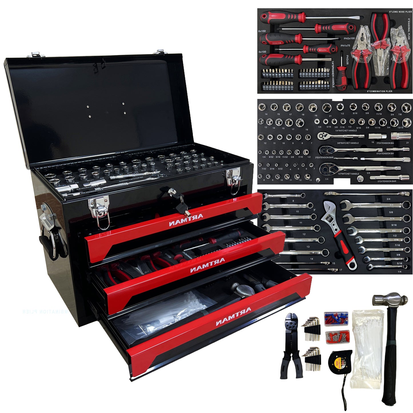 NIGSQJB 439 Pcs Tool Sets with 3 Drawers Tool Box Organizer