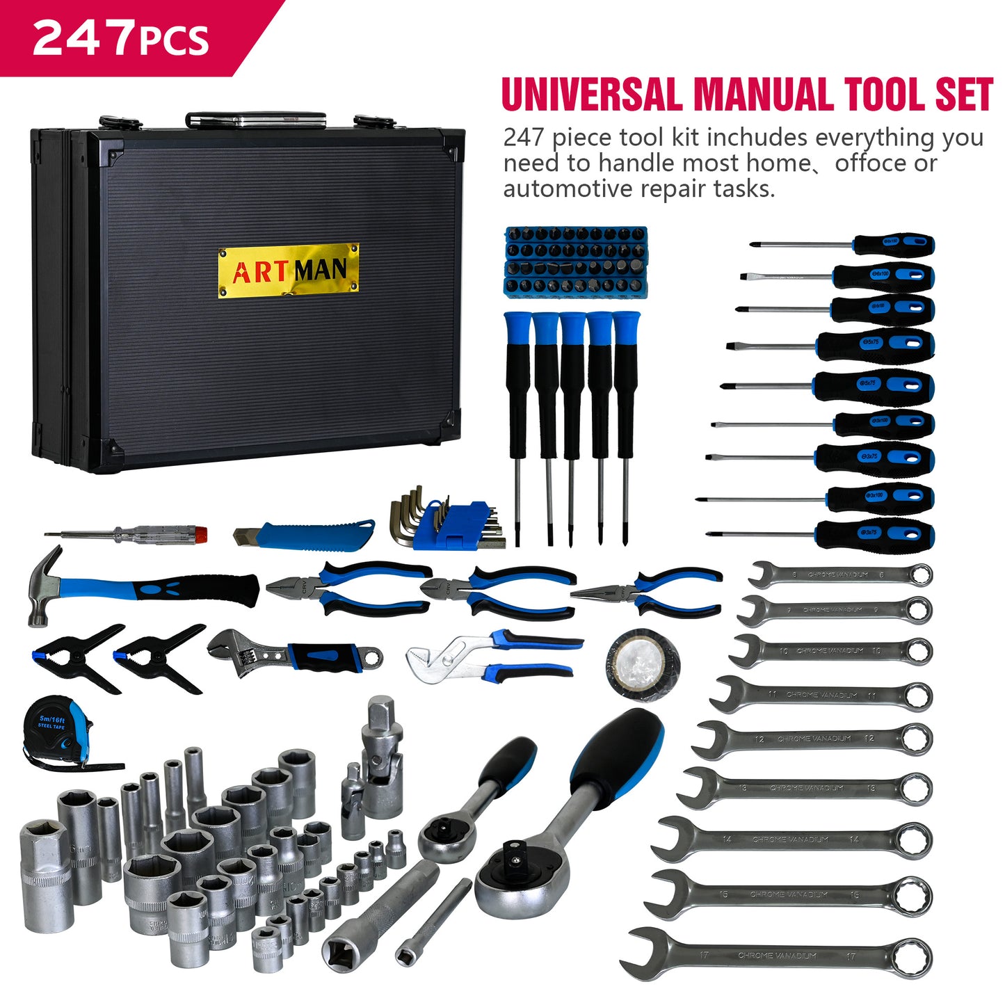 NIGSQJB 247pcs Mechanic Tool Set for Home