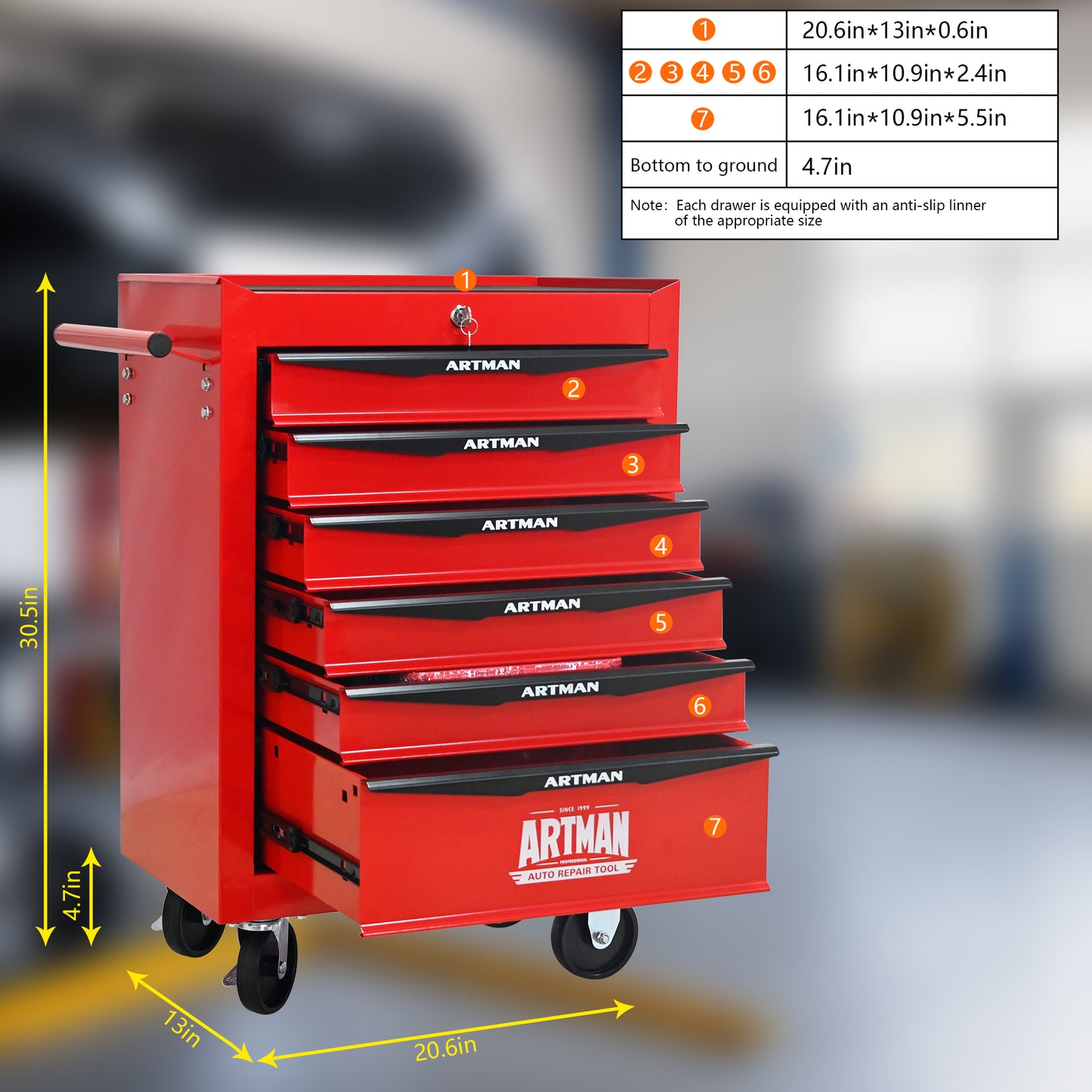 NIGSQJB 30.5"H Rolling Tool Chest with 4-5-6-7 Drawers, Red