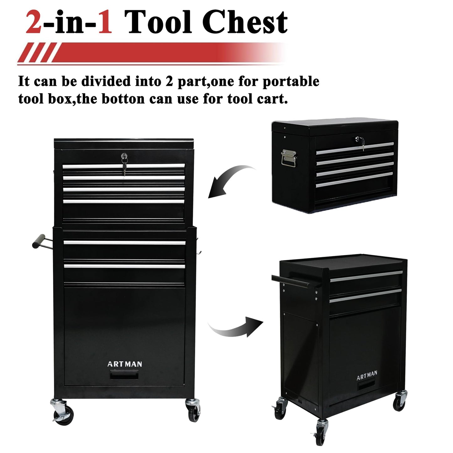 NIGSQJB 42.9"H Rolling Tool Chest w/ 6 Drawers