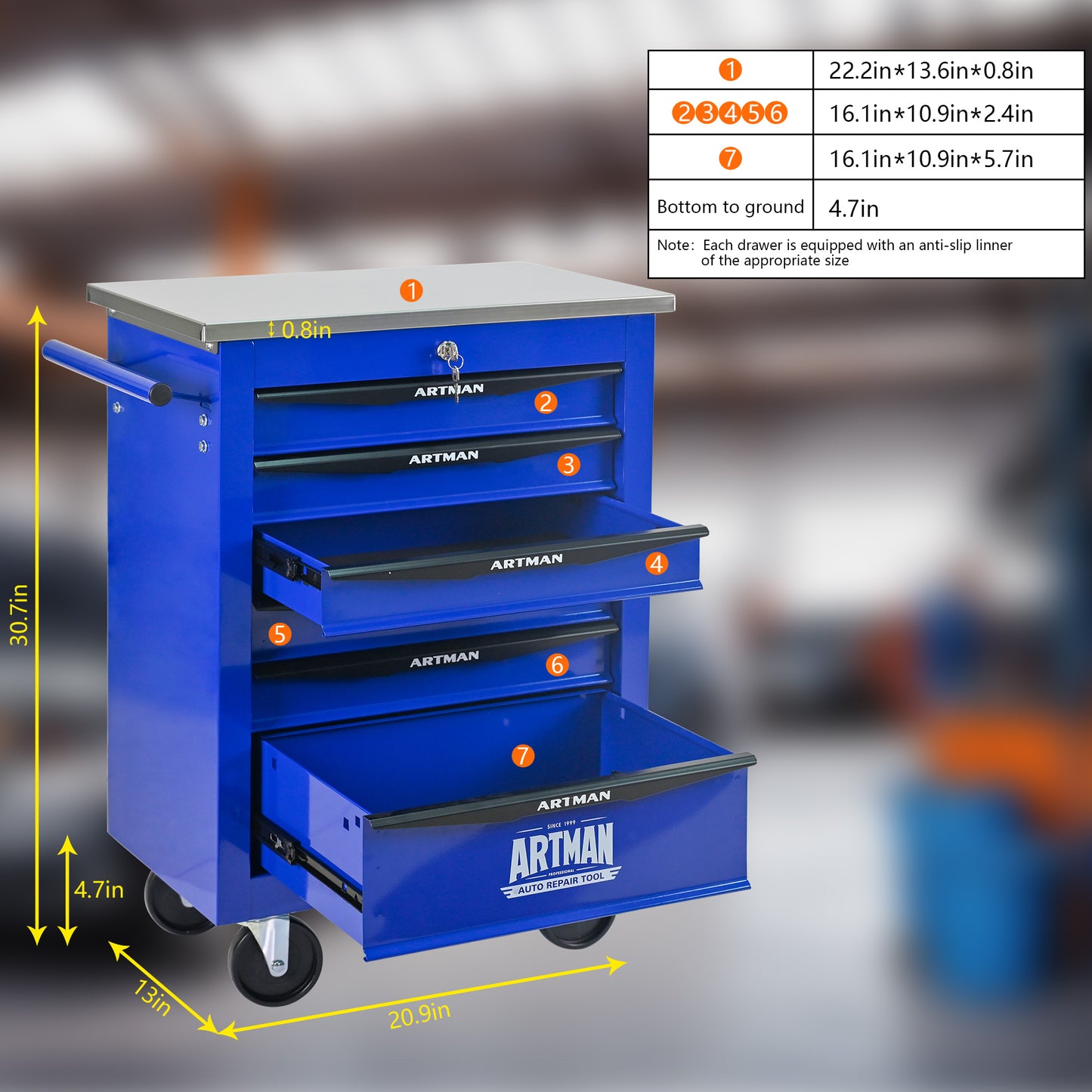 NIGSQJBT 30.7"H Lockable Multifunctional Rolling Tool Chest with 4-5-6-7 Drawers, Blue