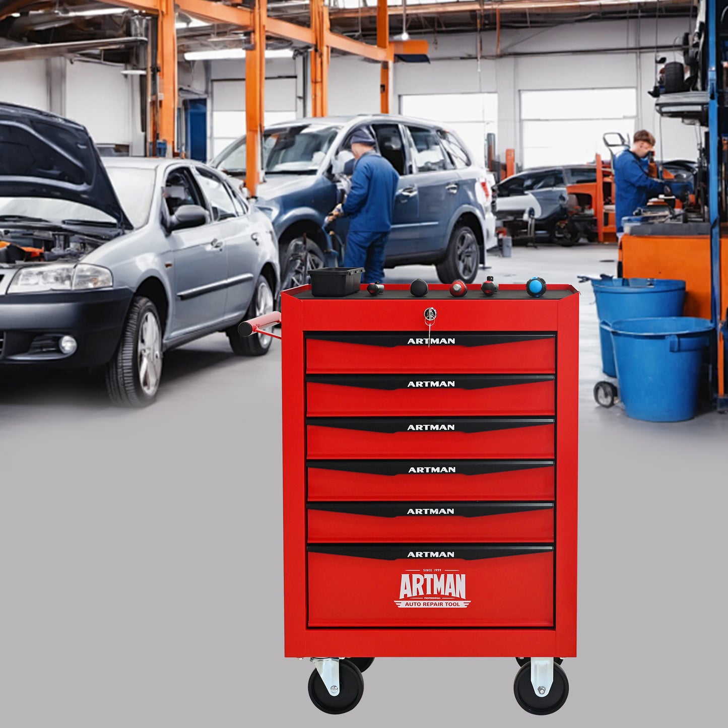 NIGSQJB 30.5"H Rolling Tool Chest with 4-5-6-7 Drawers, Red
