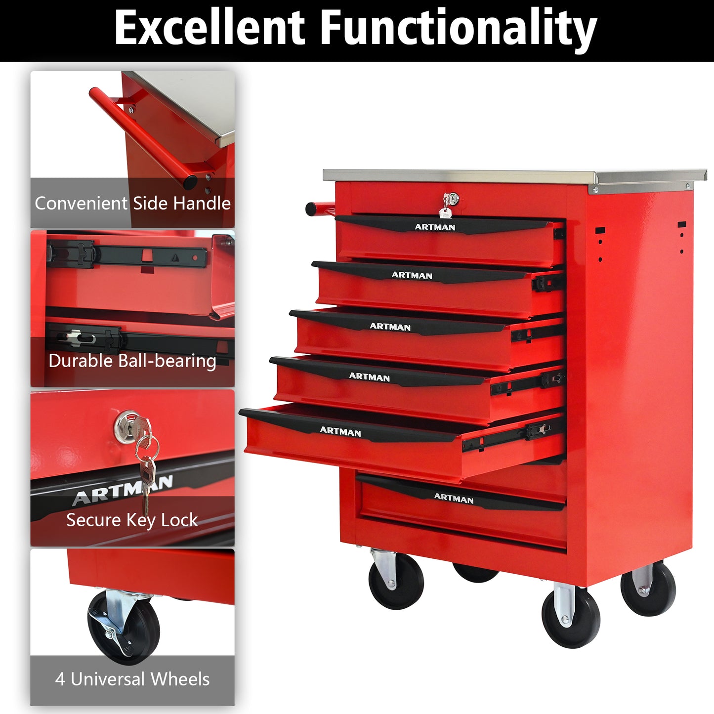 NIGSQJB 30.7"H Multifunctional Rolling Tool Chest with 4-5-6-7 Drawers , Stainless Steel Roof