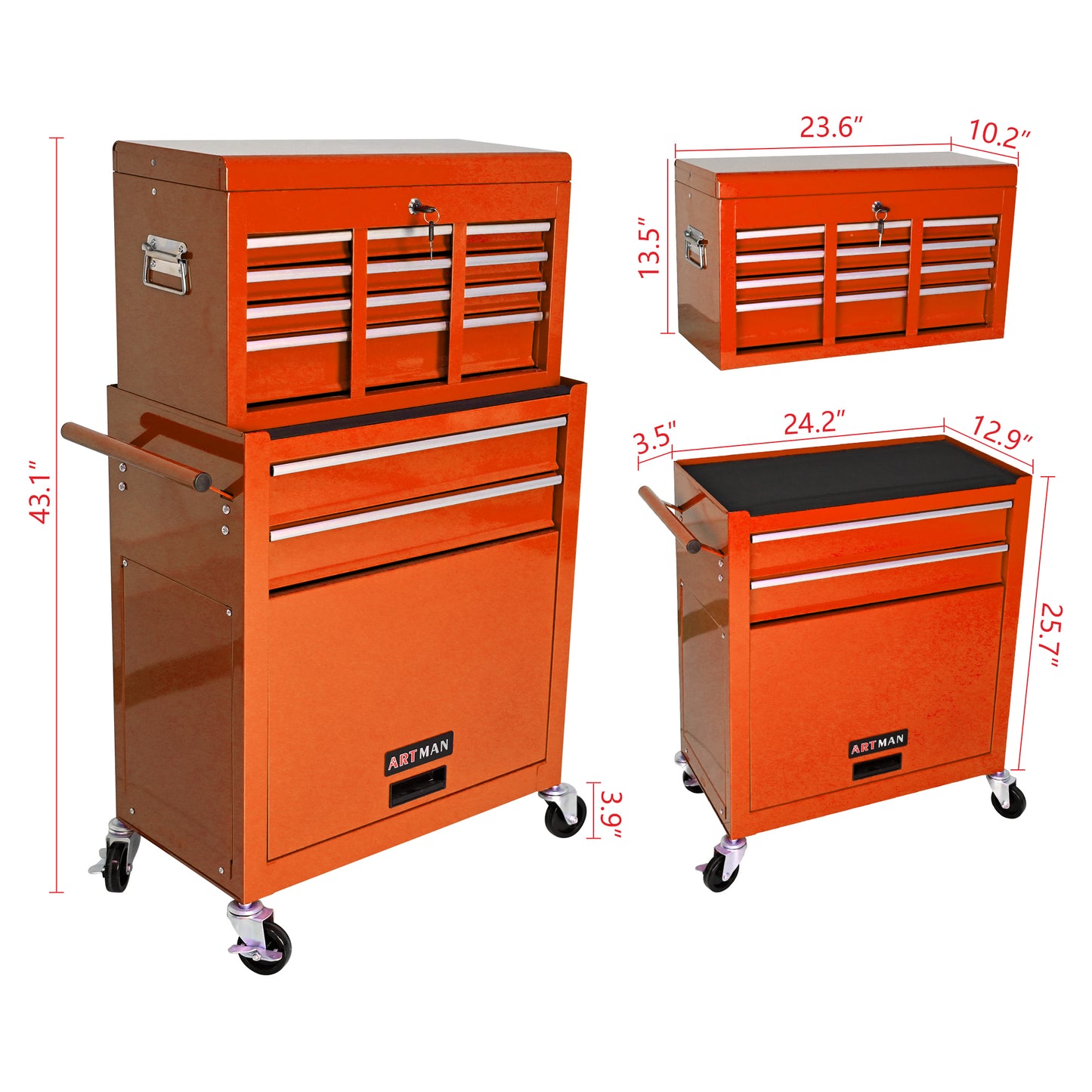 NIGSQJB 2-In-1 43.1"H Rolling Tool Chest with 8 Drawers