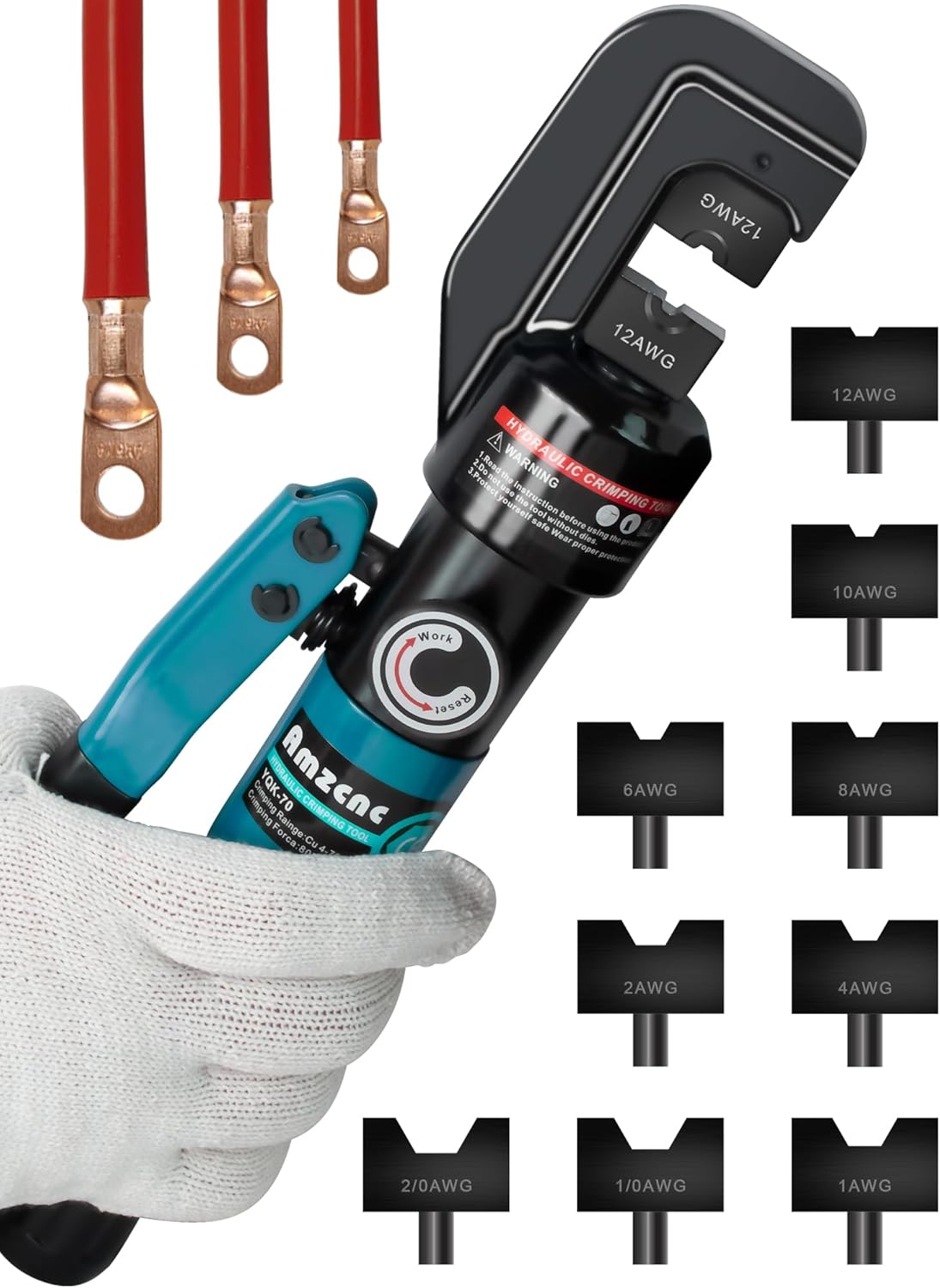 NIGSQJB 10T Hydraulic Crimper with 9 Sets Dies 12 AWG to 2/0 AWG